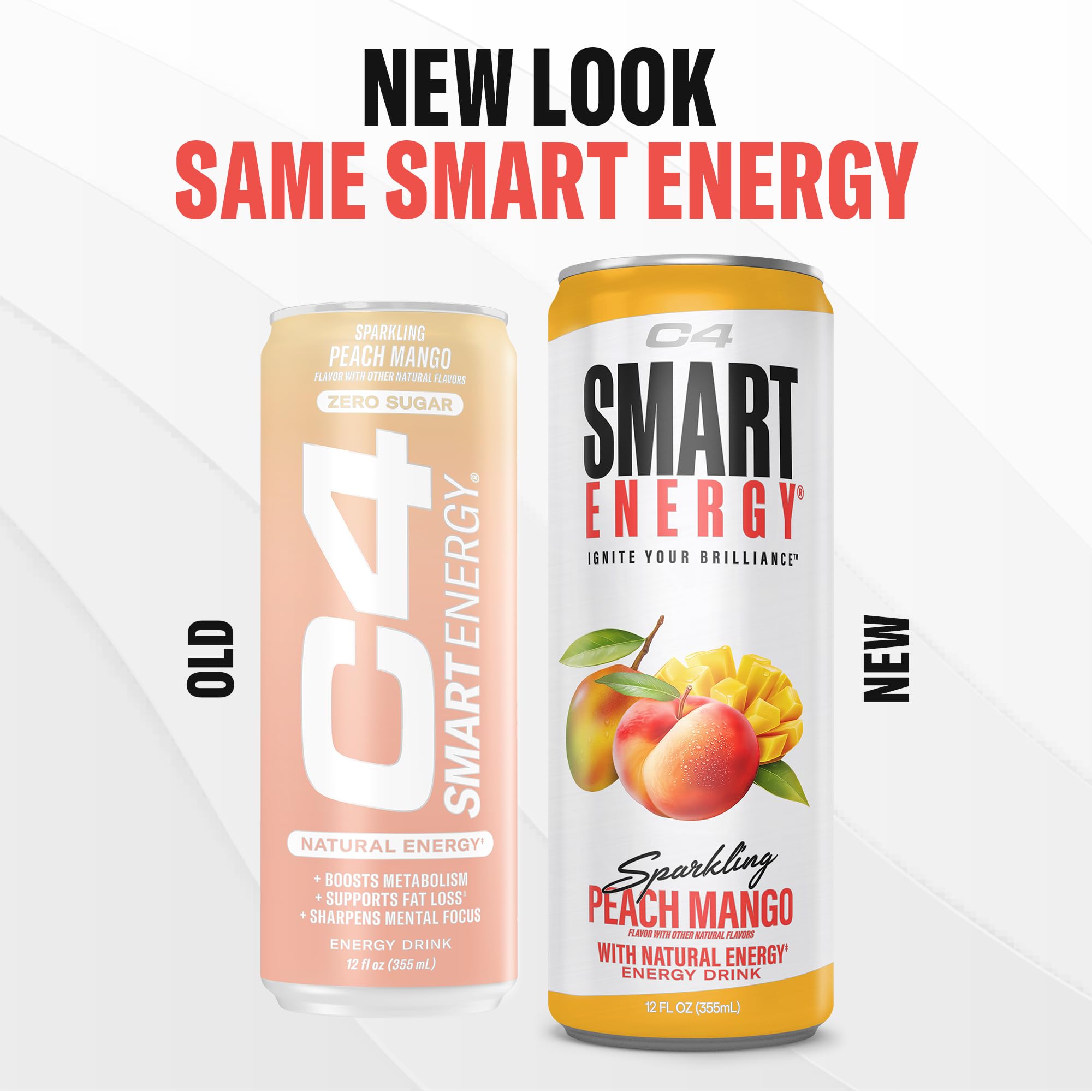 Cellucor C4 Smart Energy Drink ‚ Boost Focus and Energy with Zero Sugar, Natural Energy, and Nootropics - 200mg Caffeine - Peach Mango (12oz Pack