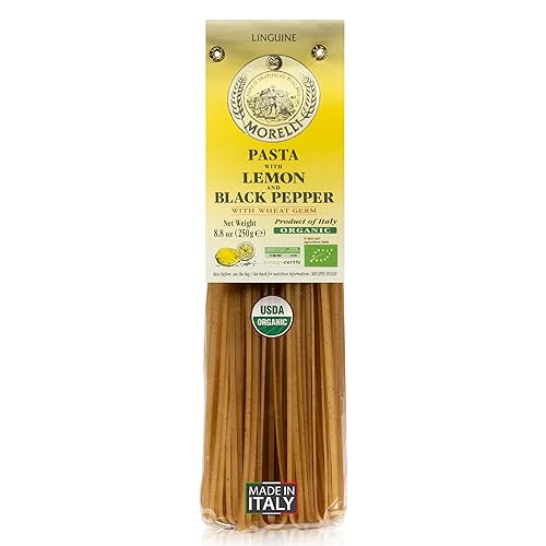 Morelli Lemon Pepper Linguine Pasta with Wheat Germ - Imported Linguine Organic Pasta from Italy - Naturally Flavored, Made in Italy - 8.8 oz (Pack