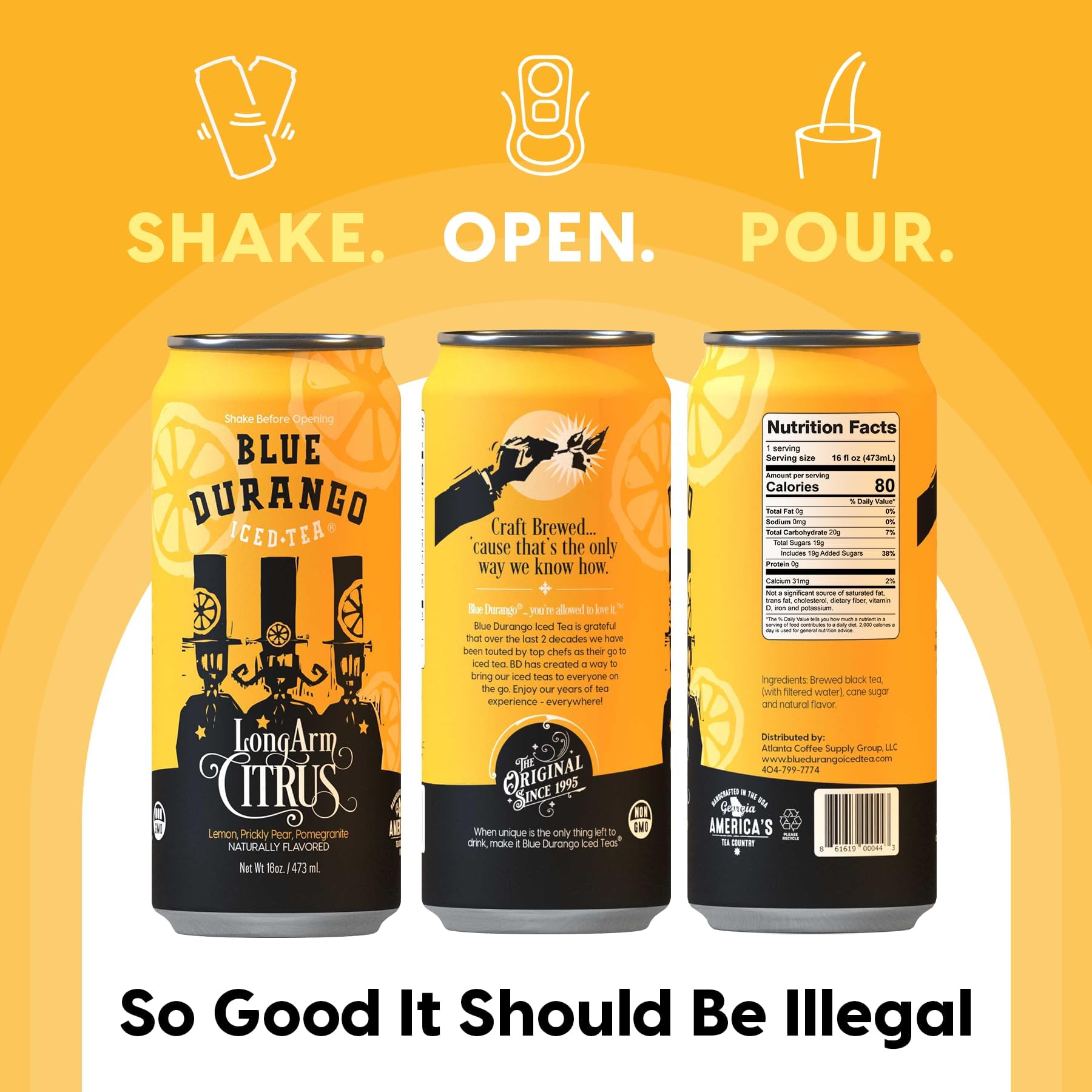 Blue Durango Iced Tea - Long Arm Citrus - Black Tea, Lemon, Prickly Pear, Pomegranate - Low Sugar, Non-GMO, No Artificial Sweeteners, Gluten-Free