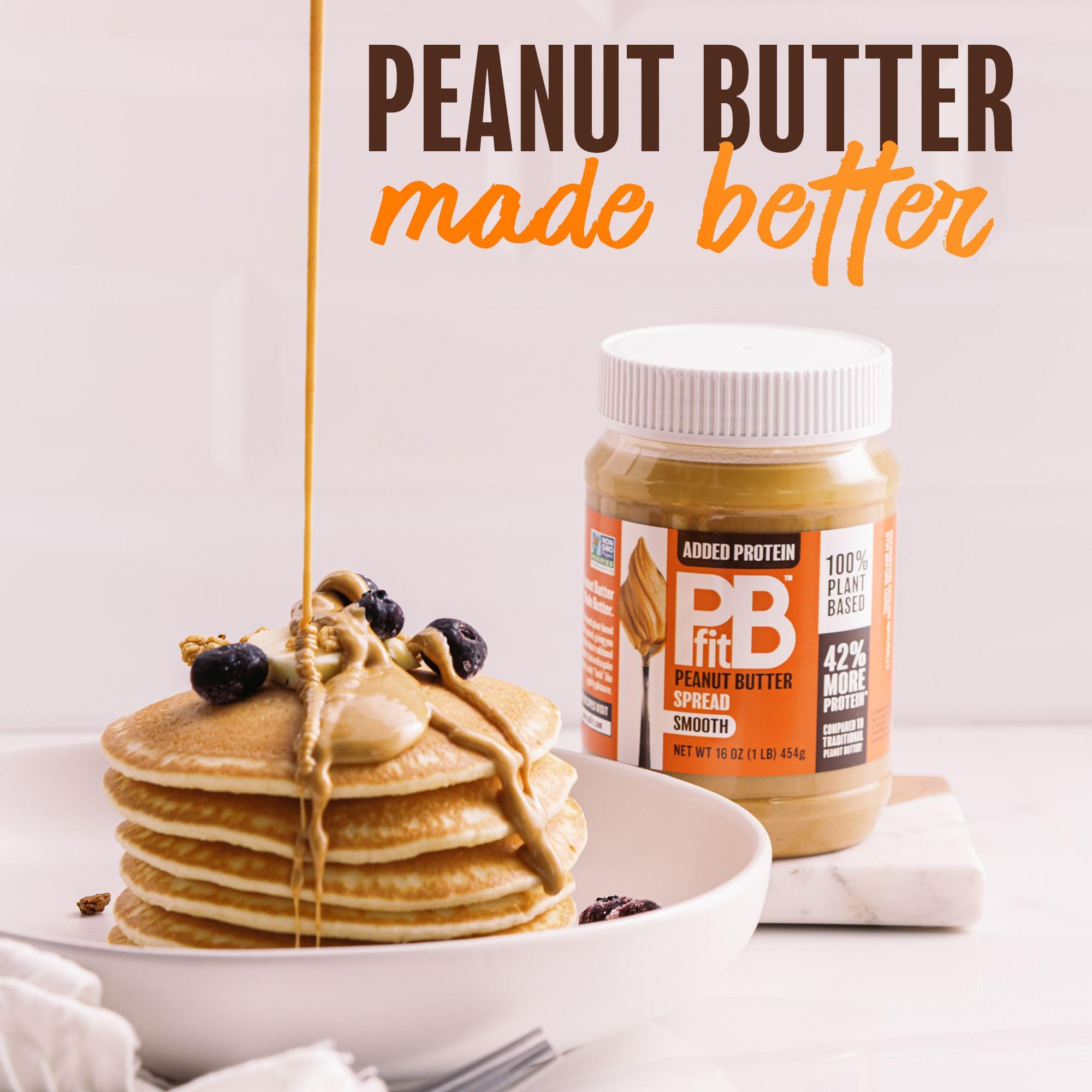 PBfit Peanut Butter Spread, 10g Plant Based Protein per Serving, Keto and Vegan Nut Butter, No Palm Oil, No Artificial Sweeteners or Preservatives, 16