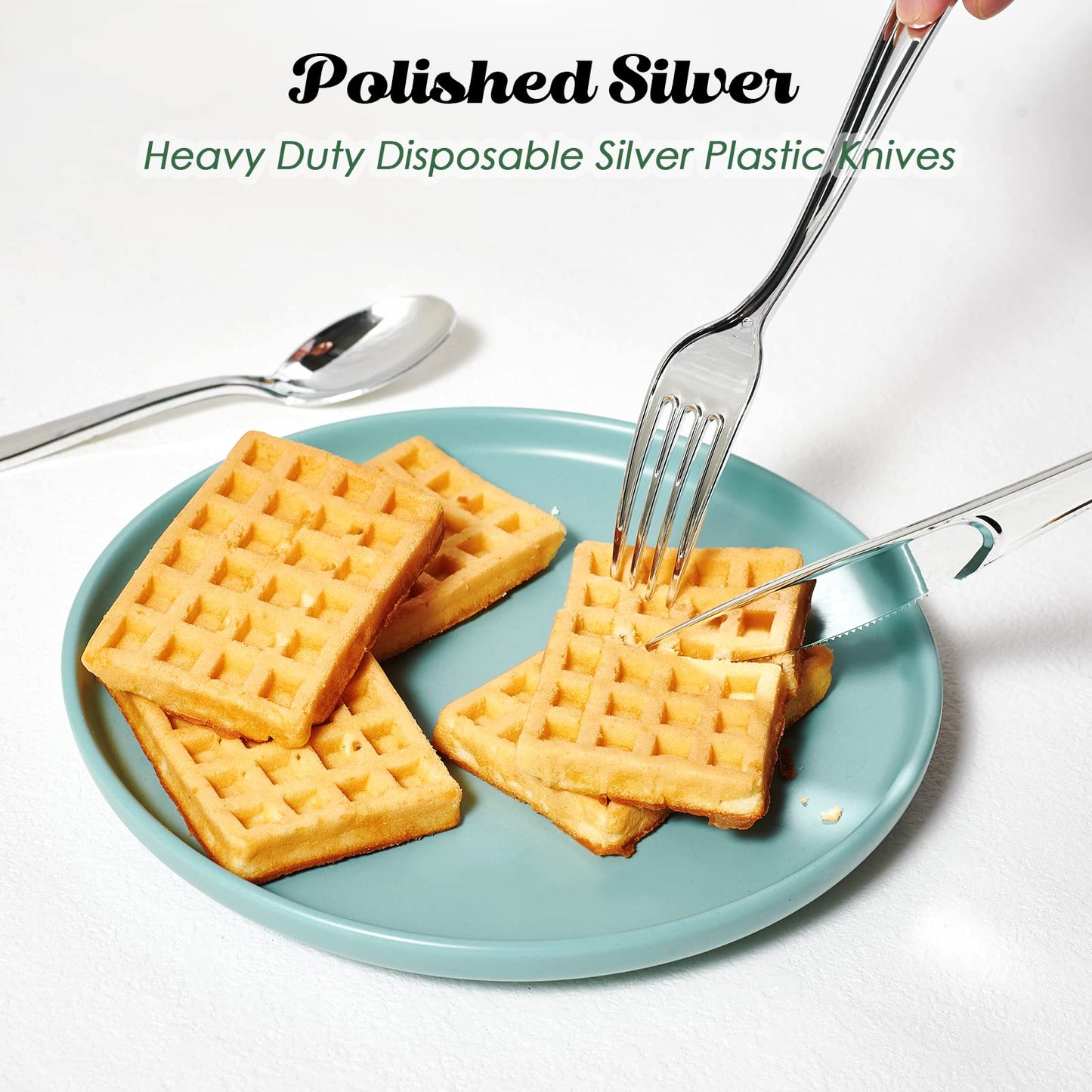 FOCUSLINE 300 Pack Disposable Silver Plastic Forks, Solid and Durable Plastic Cutlery Forks, Heavy Duty Disposable Utensil Silverware for Catering