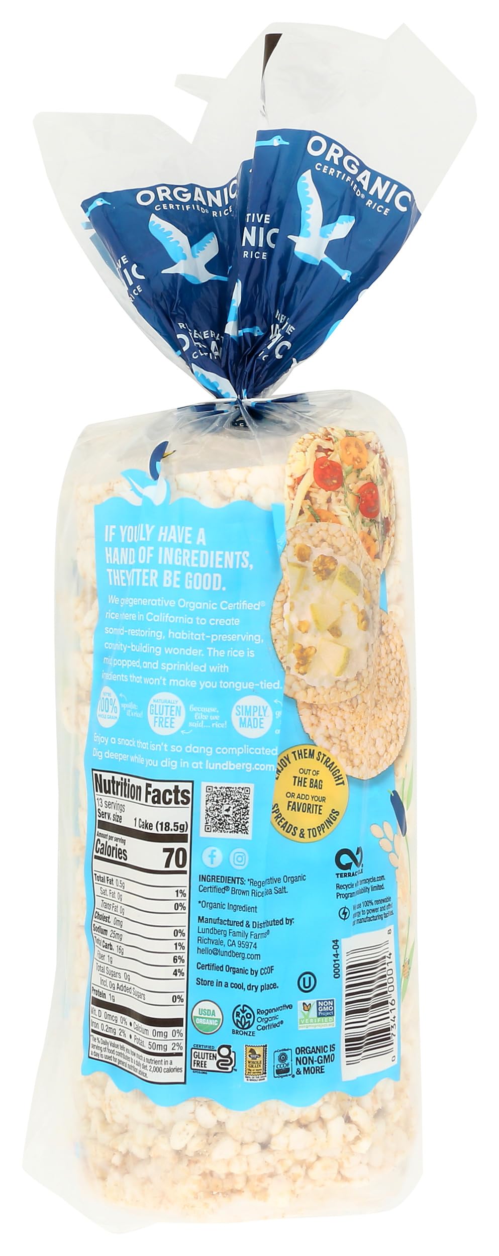Lundberg Gluten-Free Brown Rice Organic Rice Cakes Lightly Salted -- 8.5 oz