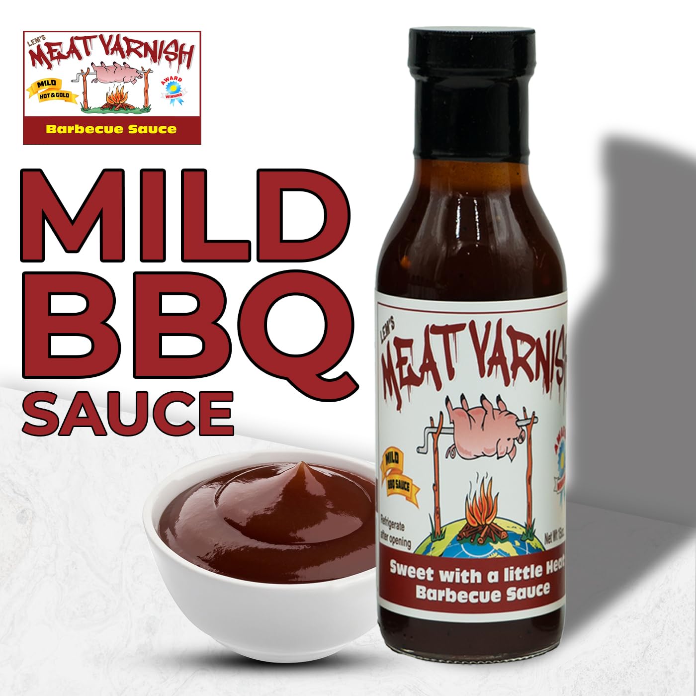 Lem’s Meat Varnish Mild BBQ Sauce - Sweet BBQ Sauce for Meat, Chicken, and More - Gluten Free - Best for Grilling, Smoking & Marinating - 12 oz Bottle