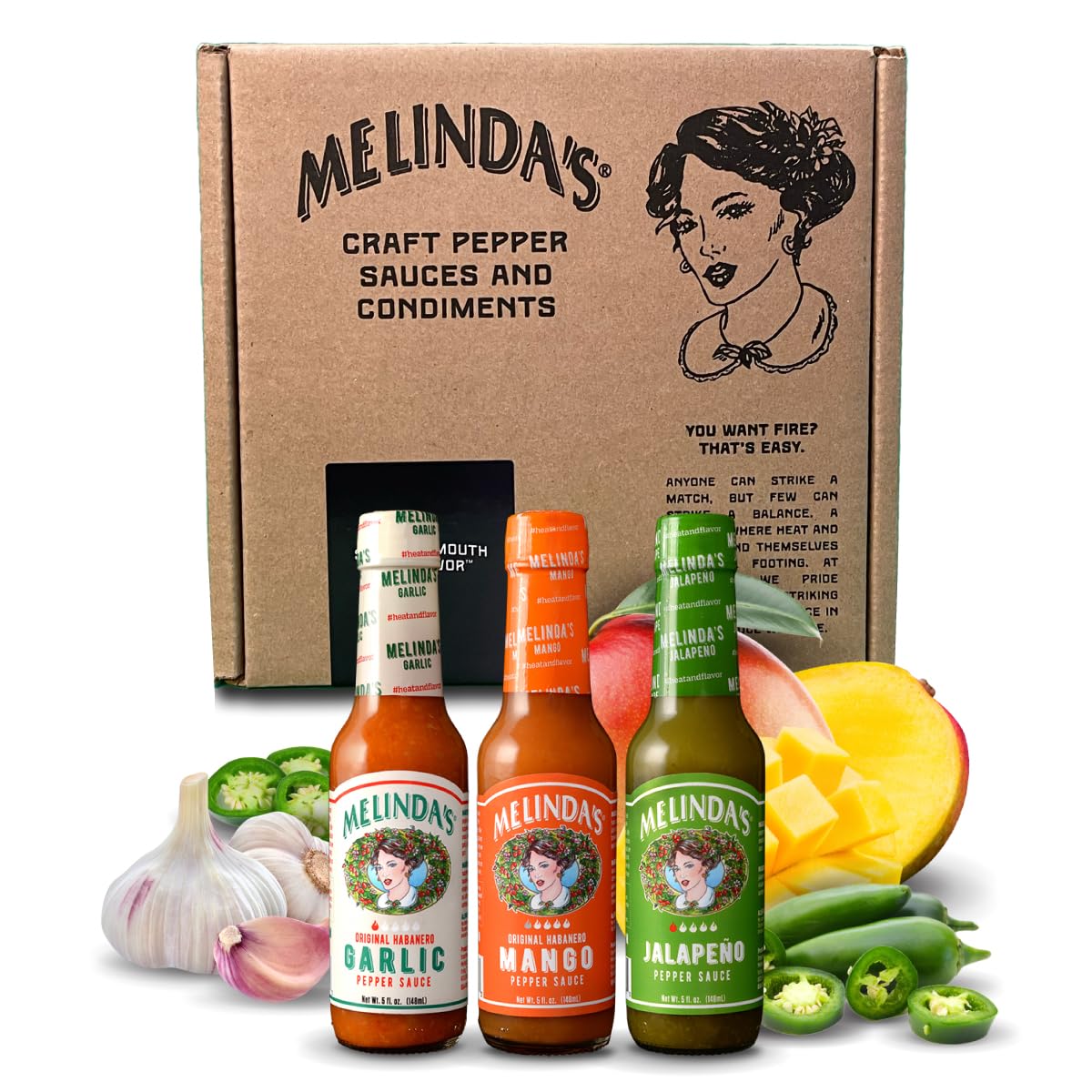 Melinda’s Mild & Wild Variety Pack - Gourmet Hot Sauce Gift Set with Variety of Fresh Flavors - Includes Jalapeño, Mango & Garlic Habanero - Premium