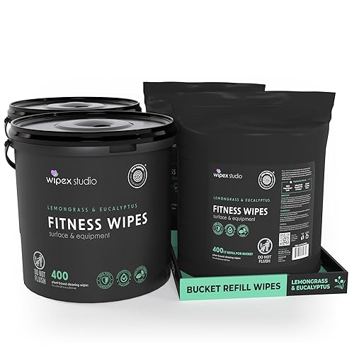 Wipex Gym Equipment Wipes Bundle - EWG Verified - Get 1600 Wipes with (2) Lemongrass & Eucalyptus Buckets & (2) Refill Rolls, Plant-Based Fitness