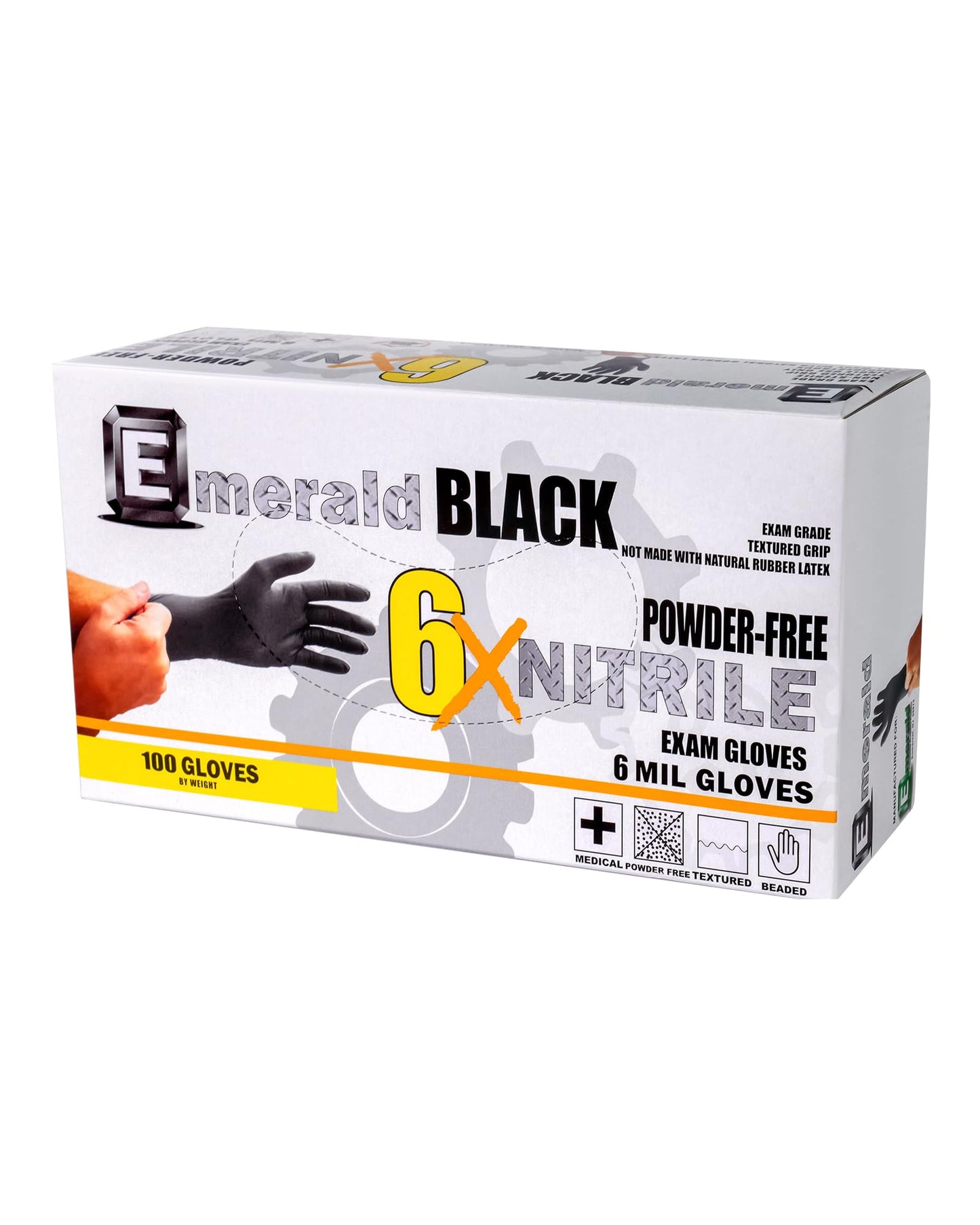 Emerald Case of 1000 - 6X Black 6 Mil Nitrile Exam Gloves, Fentanyl Tested, Latex & Powder Free (XLarge)