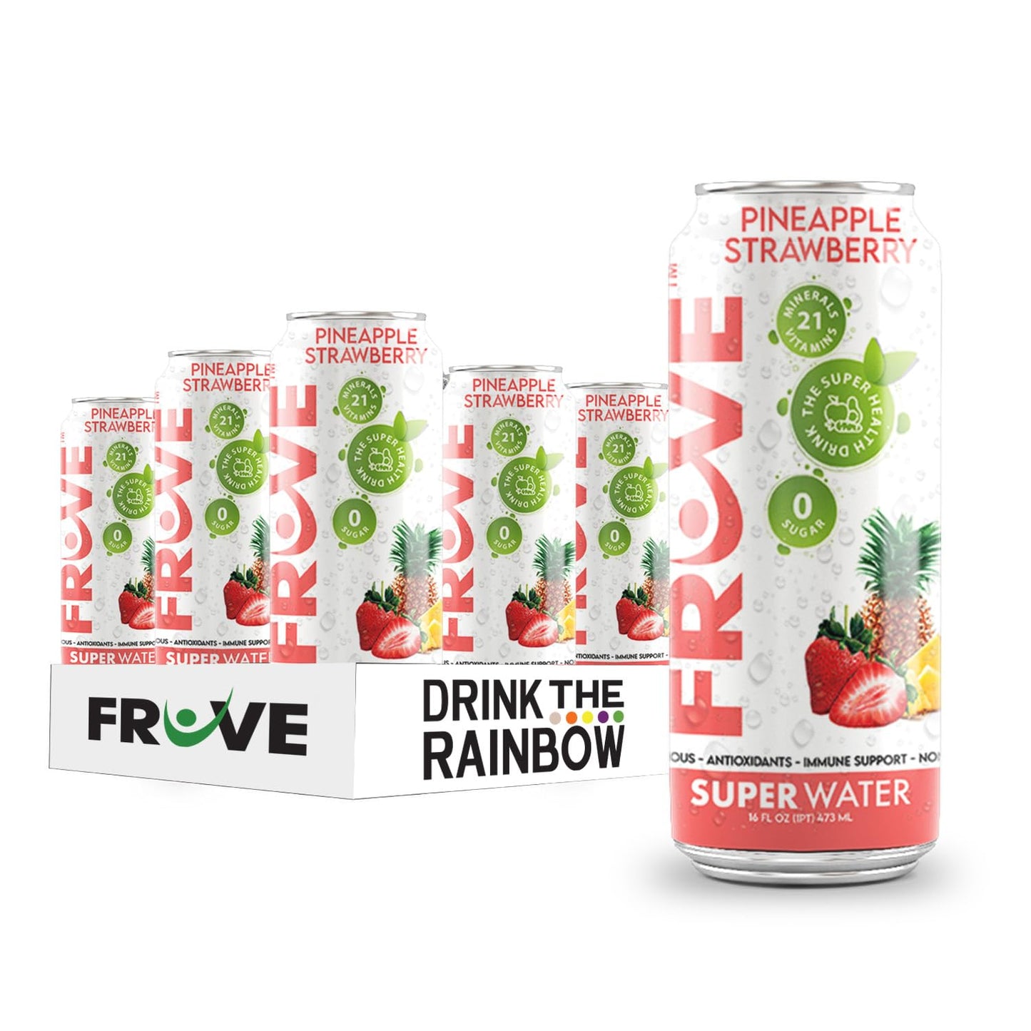FrUve Super Water | Pineapple Strawberry Flavor | 12 16oz Cans | Healthy Drink | Zero Sugar | Low Calorie Drink | Powerful Antioxidants | Boosts