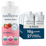 KATE FARMS Organic Nutrition Shake, Strawberry, 16g Protein, 27 Vitamins and Minerals, Meal Replacement, 11 oz (6 Pack)