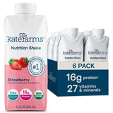 KATE FARMS Organic Nutrition Shake, Strawberry, 16g Protein, 27 Vitamins and Minerals, Meal Replacement, 11 oz (6 Pack)