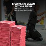 Simpli-Magic Cotton Shop Towels 14"x12" (110 Pack) - Reusable Cleaning Shop Rags for Automobiles, Industries, Garage and Homes (Red)