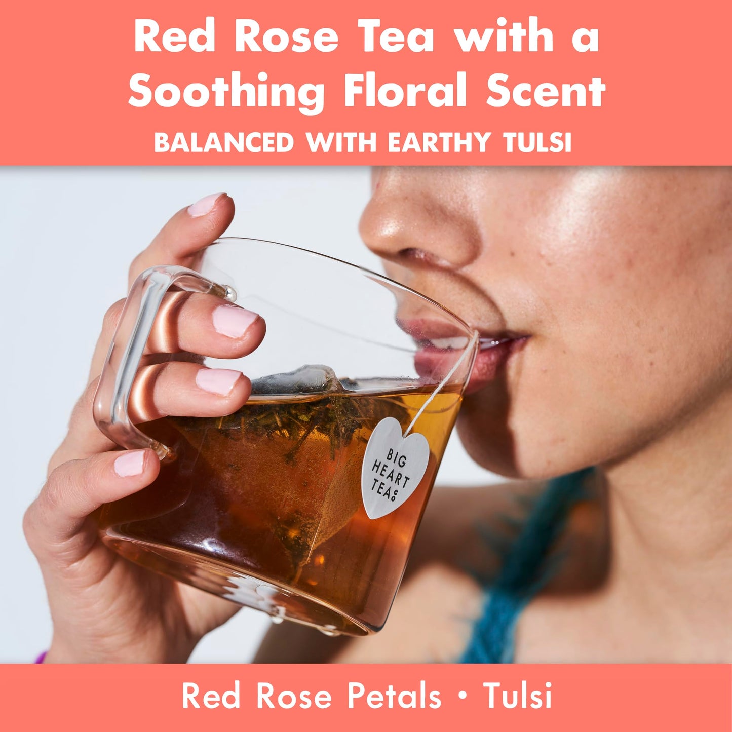 Big Heart Tea Co. Tea Bags - Cup of Love Red Rose - Certified Organic, Floral Ayurvedic Herbal Decaf Tea in Zero Plastic Sachets with Small Batch