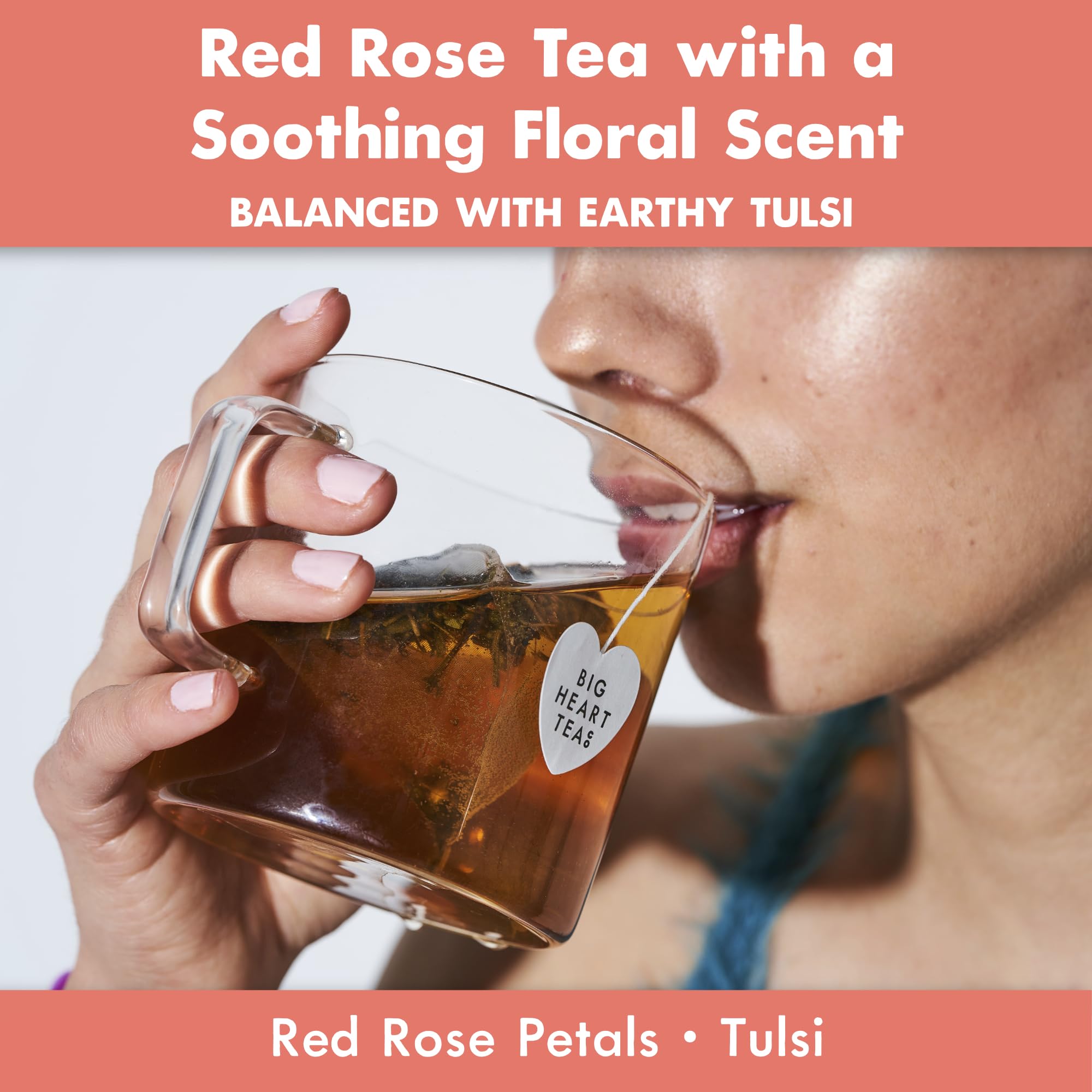 Big Heart Tea Co. Tea Bags - Cup of Love Red Rose - Certified Organic, Floral Ayurvedic Herbal Decaf Tea in Zero Plastic Sachets with Small Batch