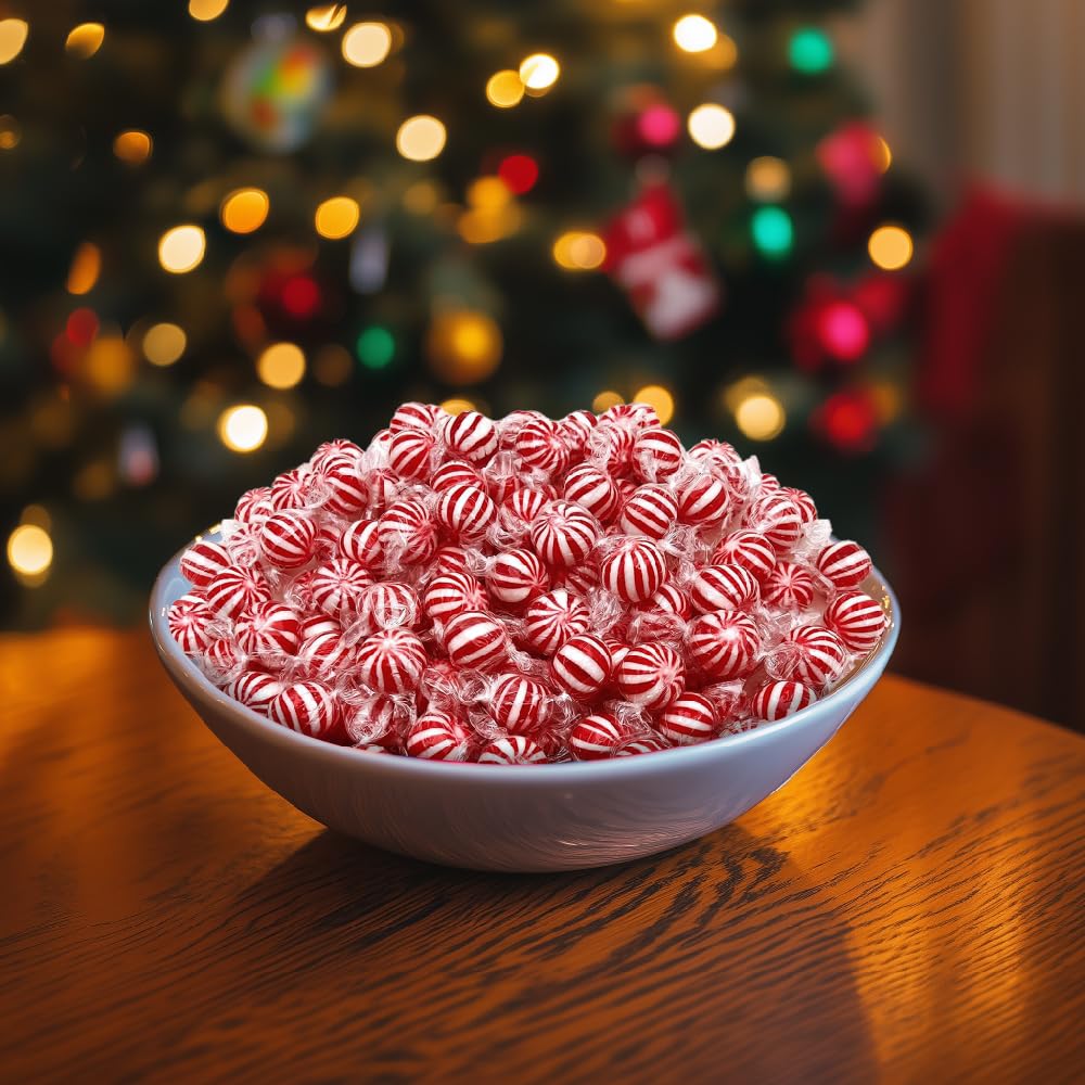 Jumbo Mint Balls - 2 Pound Bulk Pack - Peppermint Candy Individually Wrapped - Classic Peppermint Hard Candy for Jars, Office Bowls, and Party Favors