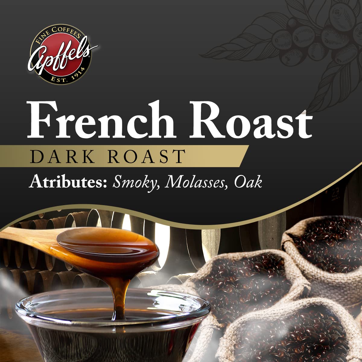 Apffels French Roast - Ground, Dark Roast, 100% Arabica Coffee (18 pack - 3 oz Each)