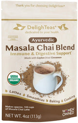 DelighTeas Organic Masala Chai Powder | Caffeine free, Unsweetened, Vegan, Keto | Ayurvedic Digestive Support blend for Chai Spice Tea | 100 Servings