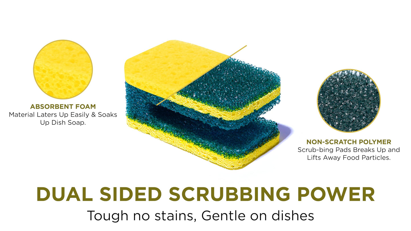 Dish Buddie Kitchen Sponge for Washing Dishes 2X Faster. Easy Grip. Dish Sponges Wash Both Sides of Dishes Simultaneously Safely Wash Knives. (8