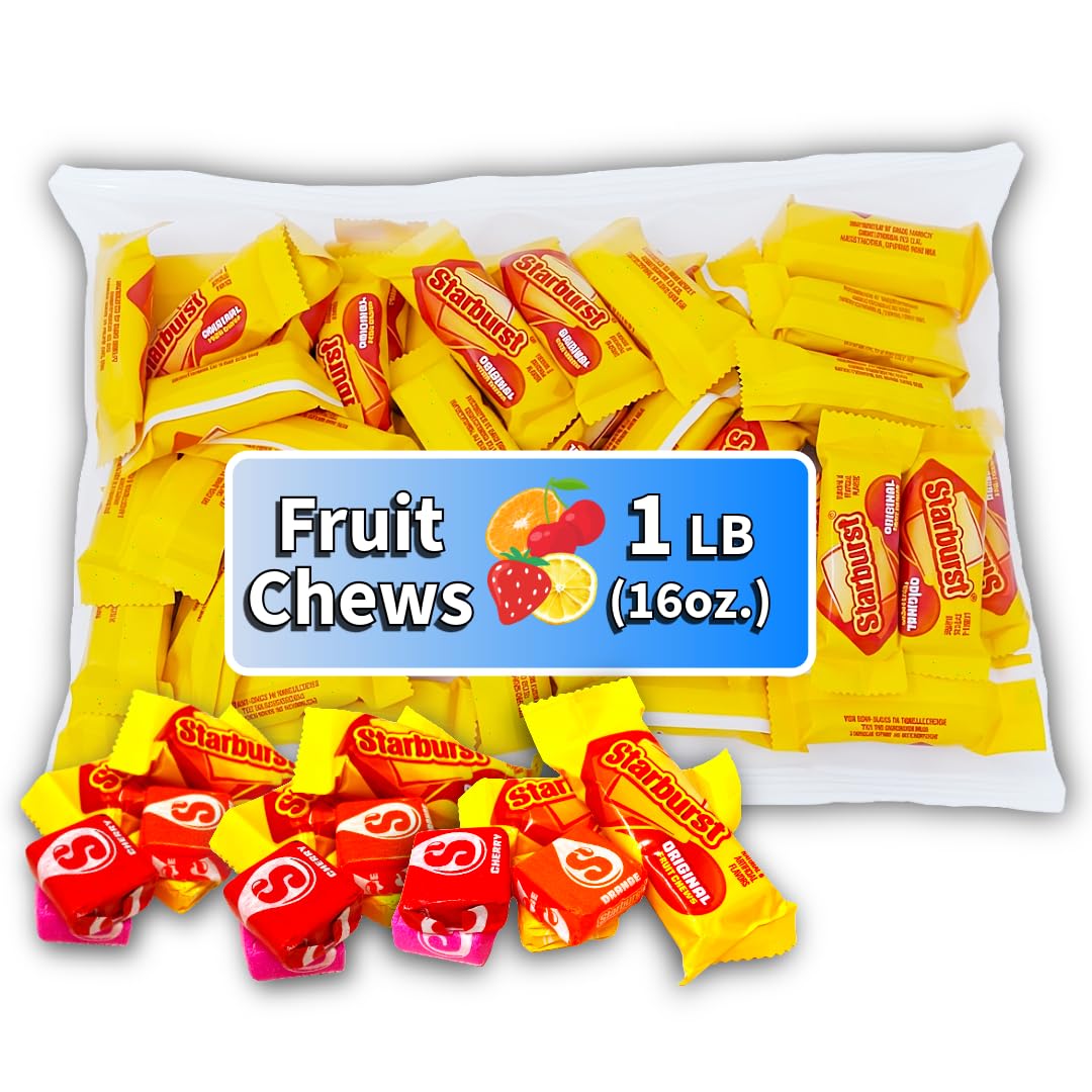 Fruit Chews Fun Size Candy, 1lb (16oz) Bulk Bag, Individually Double Wrapped for Freshness and Easy Sharing, Perfect for Buffet Spreads, Birthdays