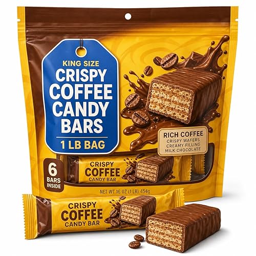 King Size Crispy Coffee Candy Bars, 2.64 oz Each, Pack of 6, 1 Pound Bag