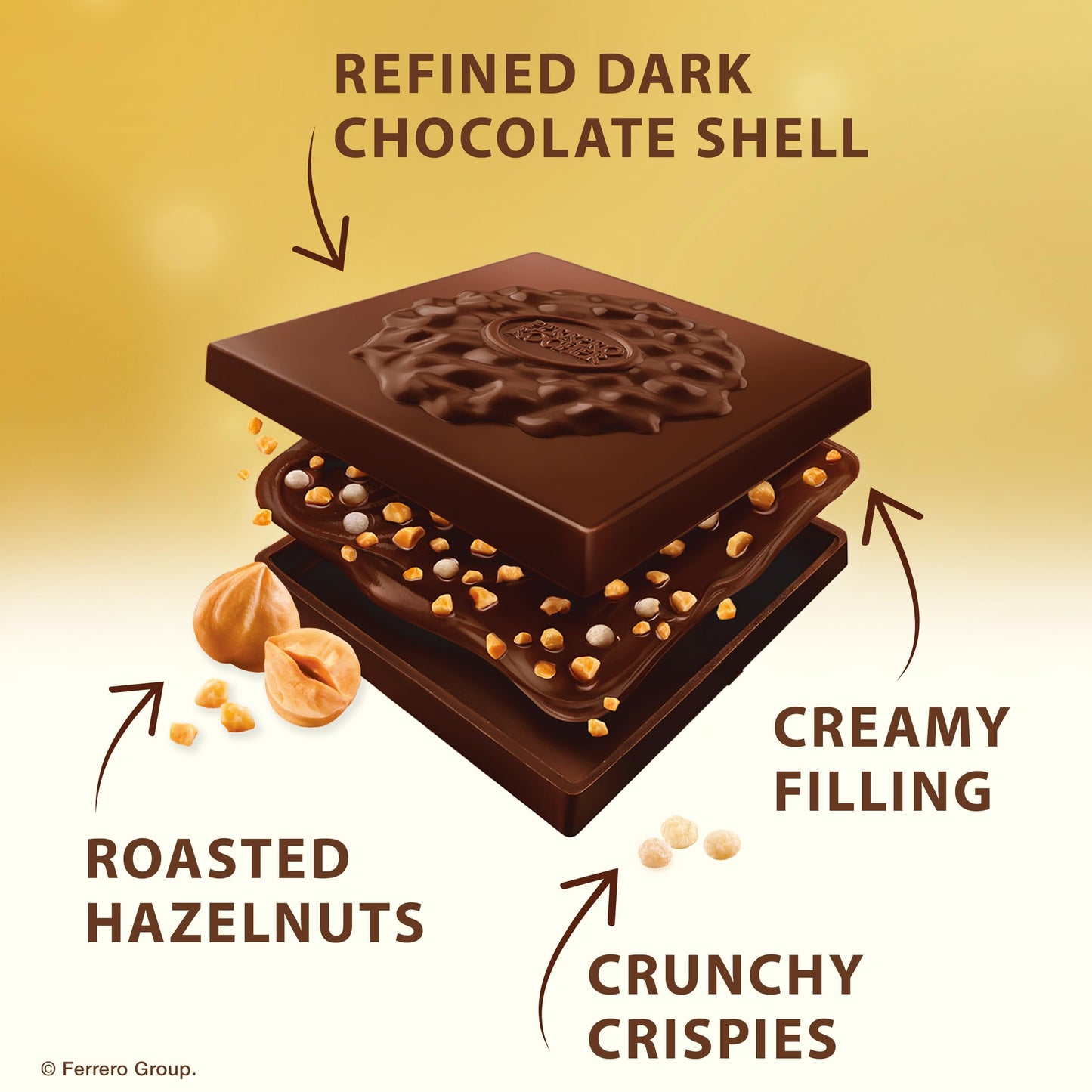 Ferrero Rocher Premium Dark Hazelnut chocolate squares, Individually Wrapped Chocolates, Great for Sharing or Gifting, 3.7 oz