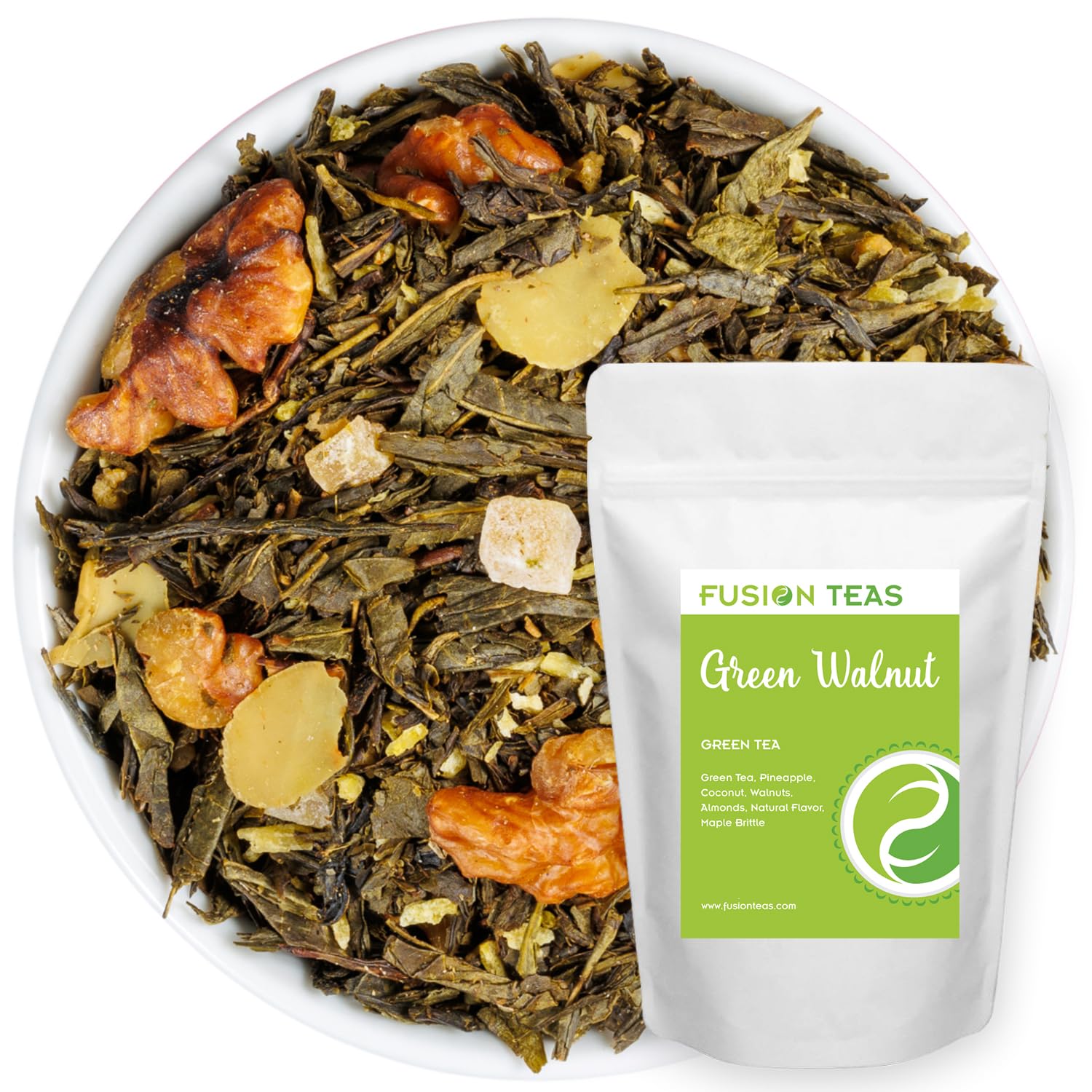 Green Walnut Green Tea With Pineapple, Coconut, Almonds & Maple - Gourmet Loose Leaf Sencha Tea - 4 Oz. Pouch