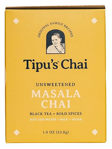 Tipu's Chai - Unsweetened Masala Chai - Makes 25 Cups - 1.9 Ounces Masala Chai Instant Tea with Organic Spices - No Steeping, Just Add Water, Milk