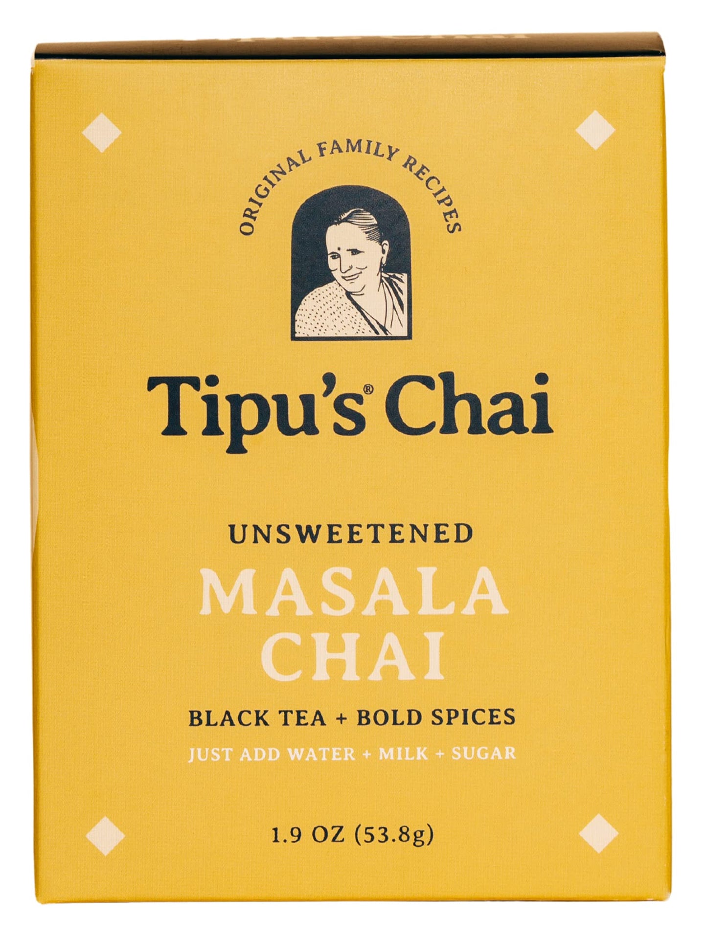 Tipu's Chai - Unsweetened Masala Chai - Makes 25 Cups - 1.9 Ounces Masala Chai Instant Tea with Organic Spices - No Steeping, Just Add Water, Milk