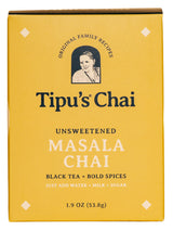 Tipu's Chai - Unsweetened Masala Chai - Makes 25 Cups - 1.9 Ounces Masala Chai Instant Tea with Organic Spices - No Steeping, Just Add Water, Milk