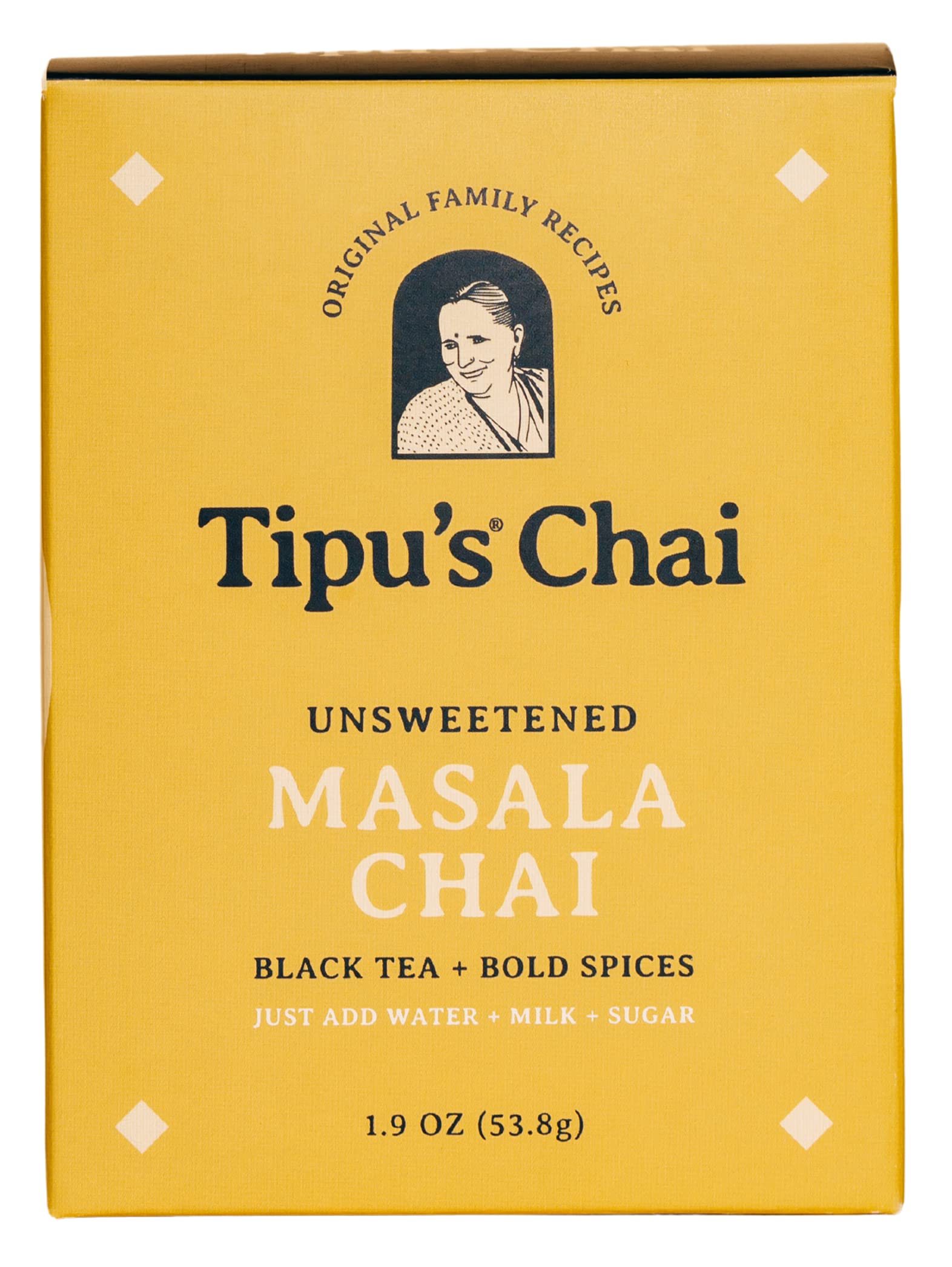 Tipu's Chai - Unsweetened Masala Chai - Makes 25 Cups - 1.9 Ounces Masala Chai Instant Tea with Organic Spices - No Steeping, Just Add Water, Milk