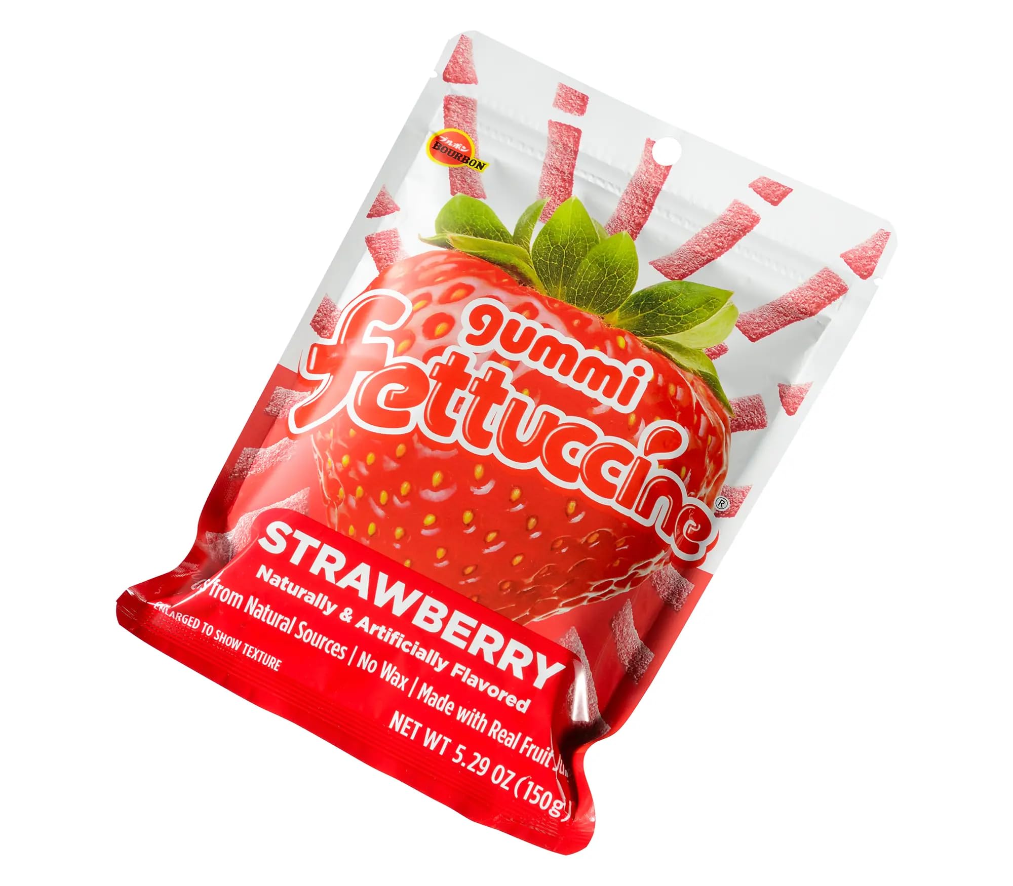 Bourbon Fettuccine Gummi Strawberry 6 -Pack - Japanese Tangy & Chewy Gummy Strips with Real Fruit Juice Share Size (5.29 OZ)