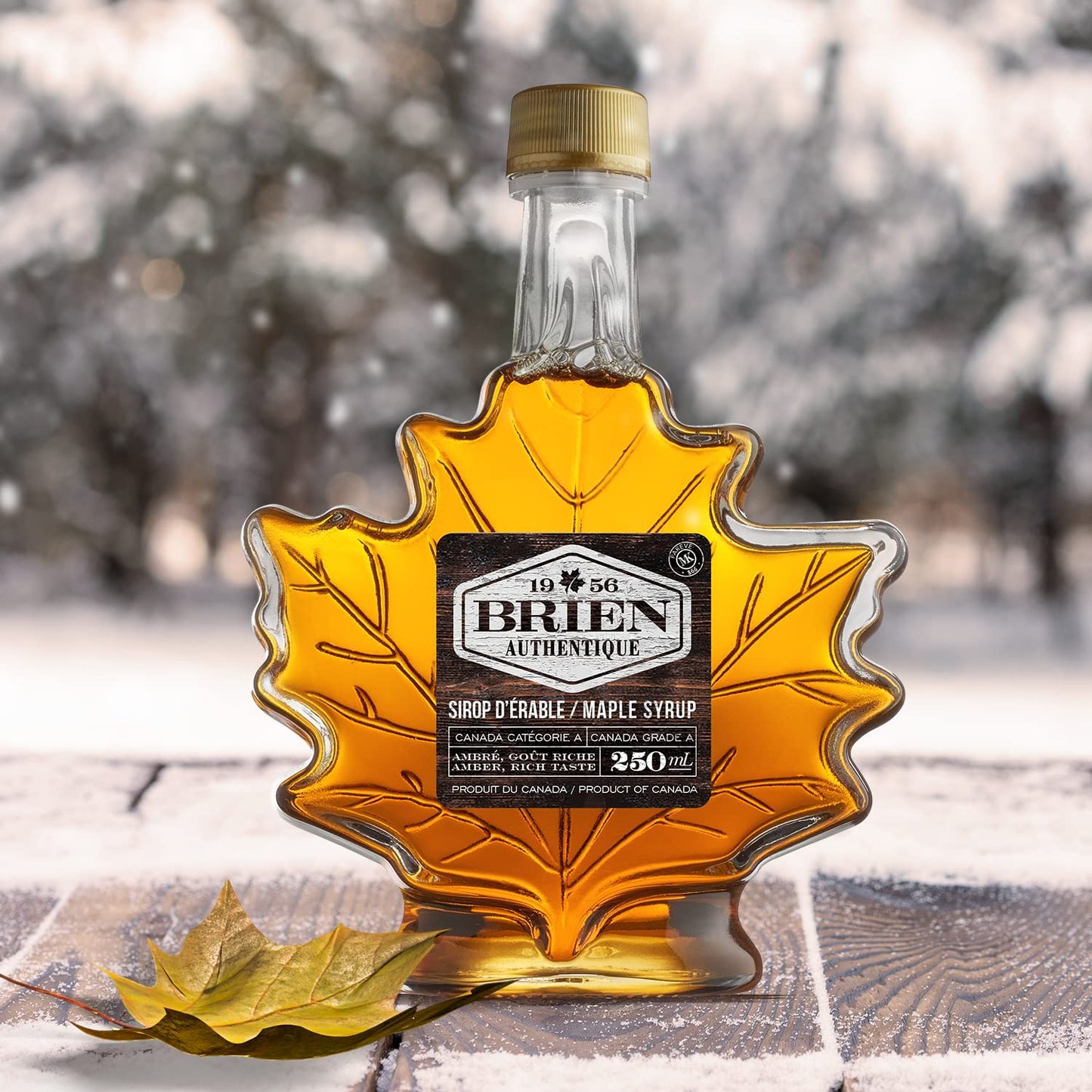 Brien 100% Pure Maple Syrup, Gluten Free Vegan Syrup, Gift Bottle, Product From Canada, Maple Leaf Bottle 8.4 Fluid Ounces / 250ml (Pack of 1)