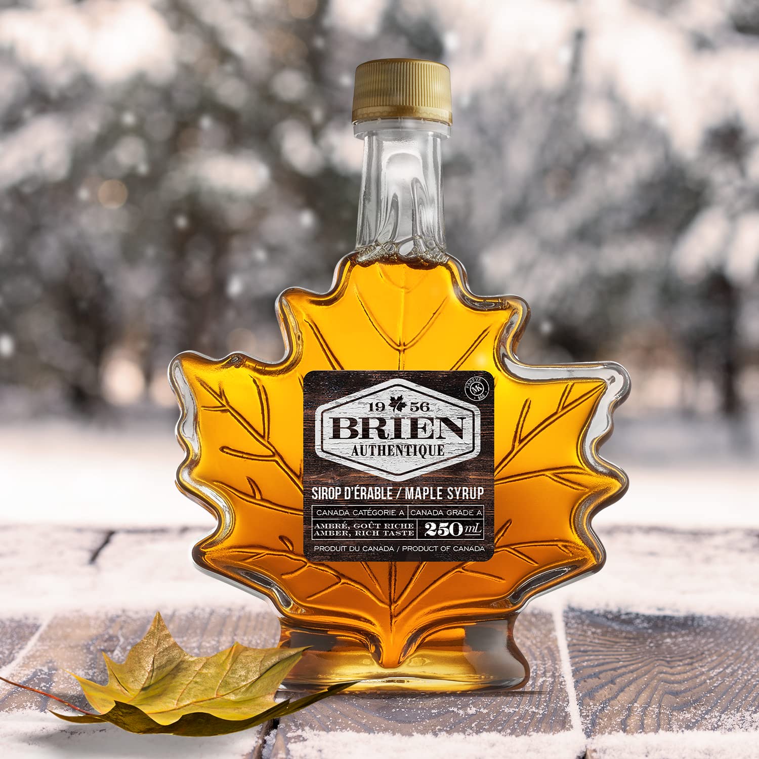 Brien 100% Pure Maple Syrup, Gluten Free Vegan Syrup, Gift Bottle, Product From Canada, Maple Leaf Bottle 8.4 Fluid Ounces / 250ml (Pack of 1)