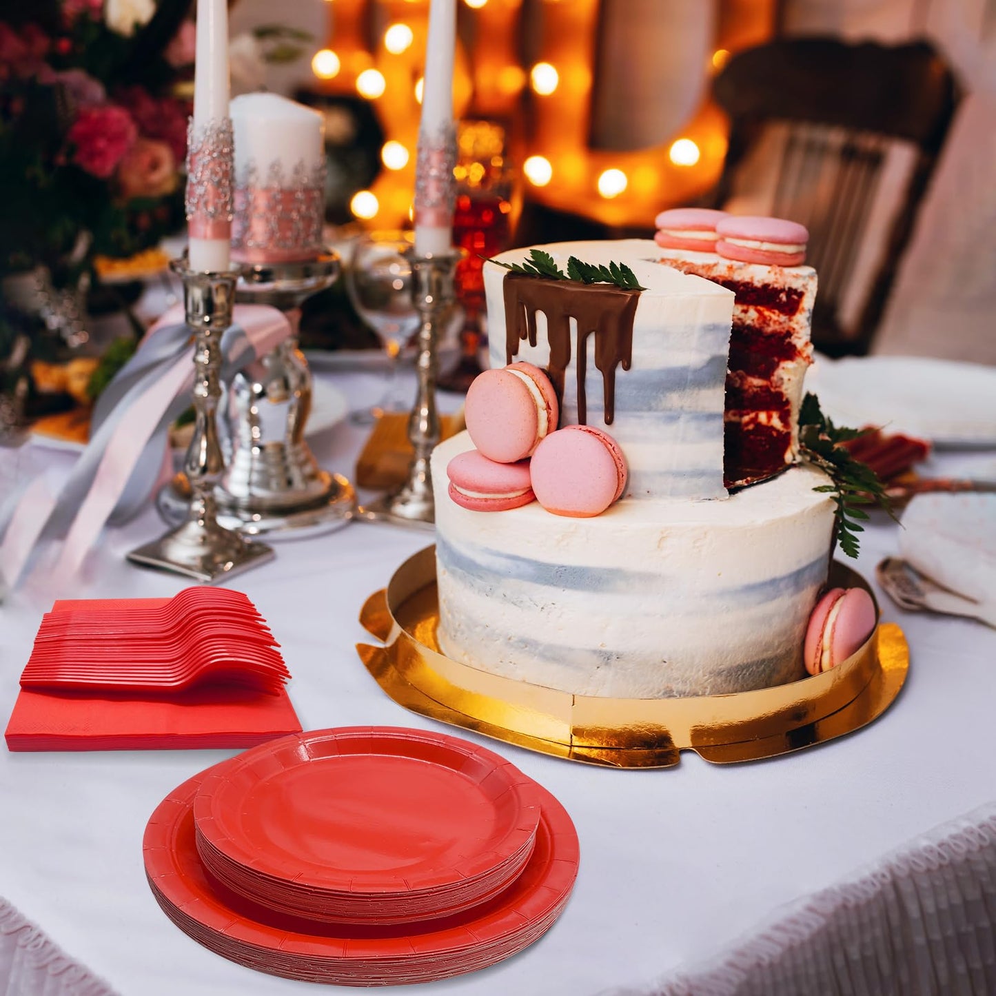 WYQJHKV Red Party Supplies Set Include Red Paper Plates and Napkins party supplies,Severs 25 Guests Dessert Plates,Disposable Cake Plates Paper Plate