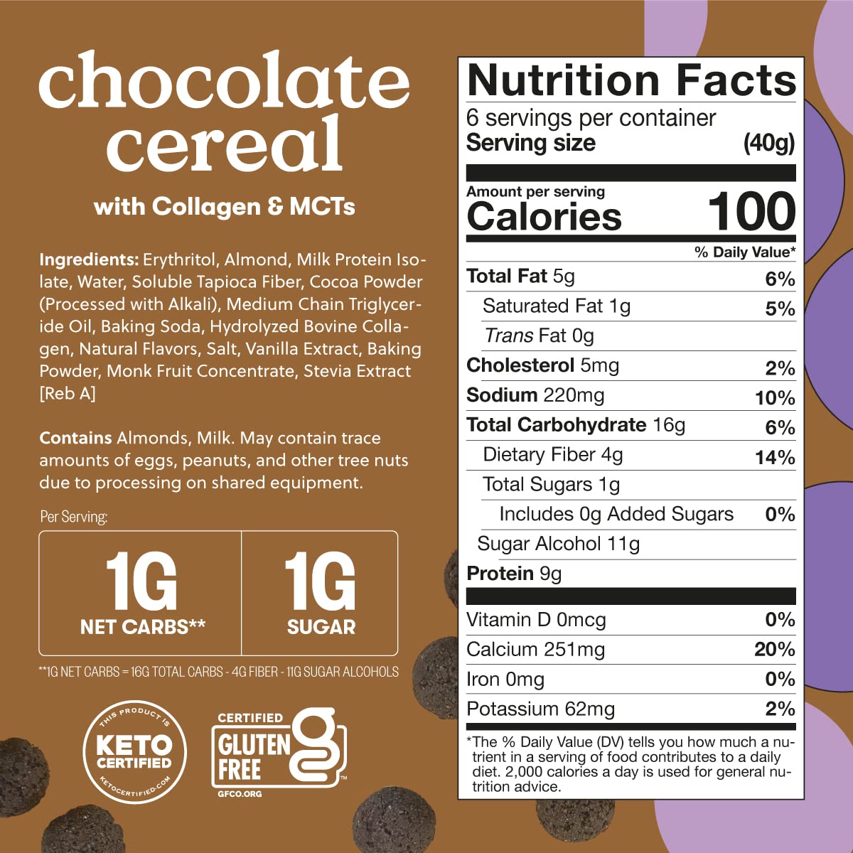 Keto Cereal | Low Net Carb, Zero Sugar, Grain Free, Keto Protein Cereal | Keto Snacks & Protein Snacks | Keto Friendly Foods | Great Keto Breakfast