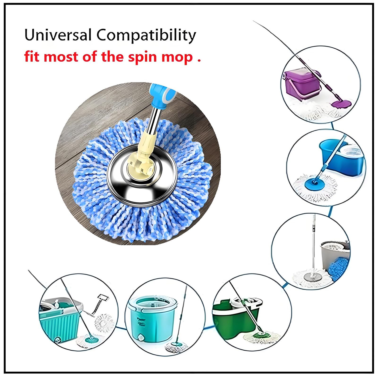 YOQXHY 6 Pack Spin Mop Replacement Heads, (6.3 Inch,Round) Microfiber Mop Refills Compatible with Hurricane, Mopnado, Libman, Simpli Magic and Other