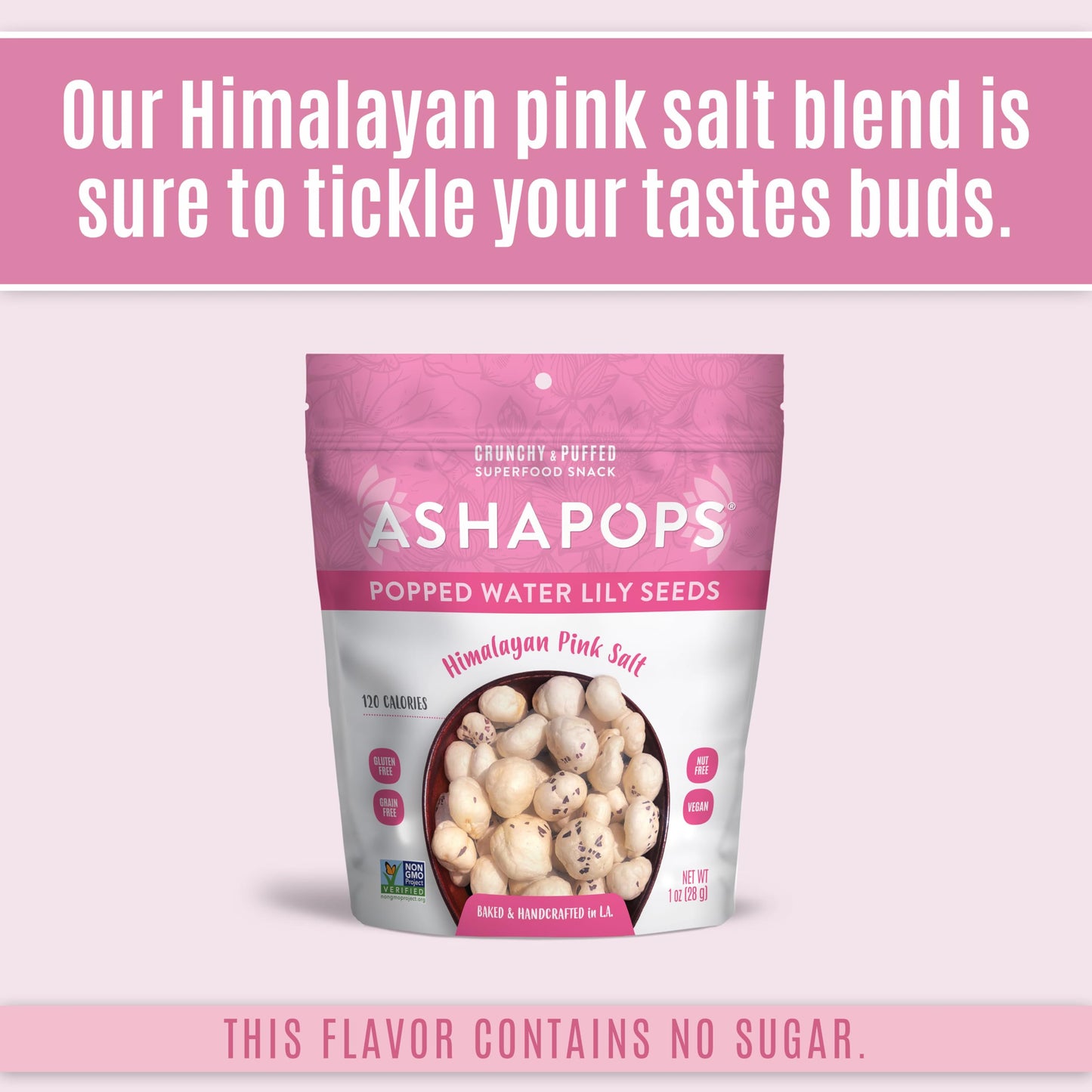 AshaPops Himalayan Pink Salt Flavored Popped Water Lily Seeds, 1 oz (Pack of 6) - Gluten-Free, Vegan, Paleo, Nut-Free, Corn-Free, Soy-Free, Non-GMO
