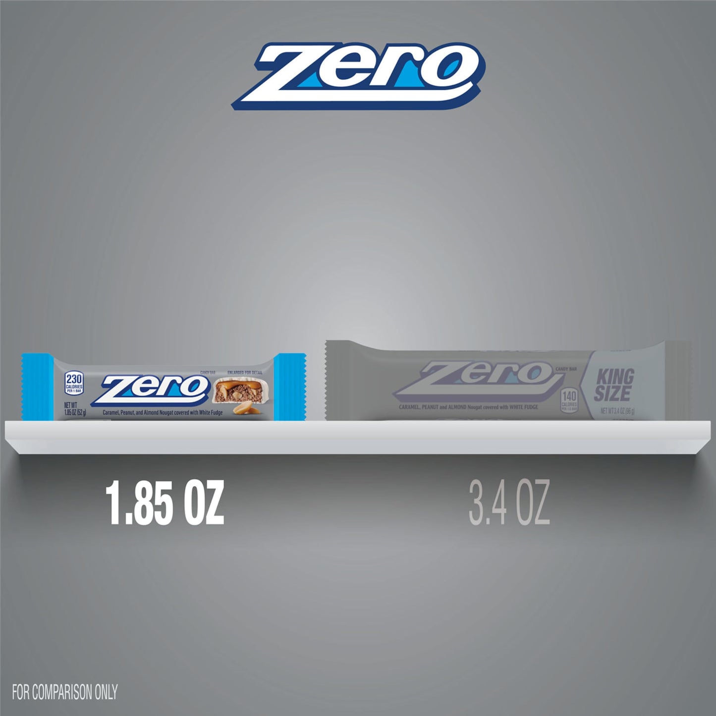 ZERO White Fudge, Caramel, Peanut and Almond Nougat Candy Bars, 1.85 oz (24 Count)