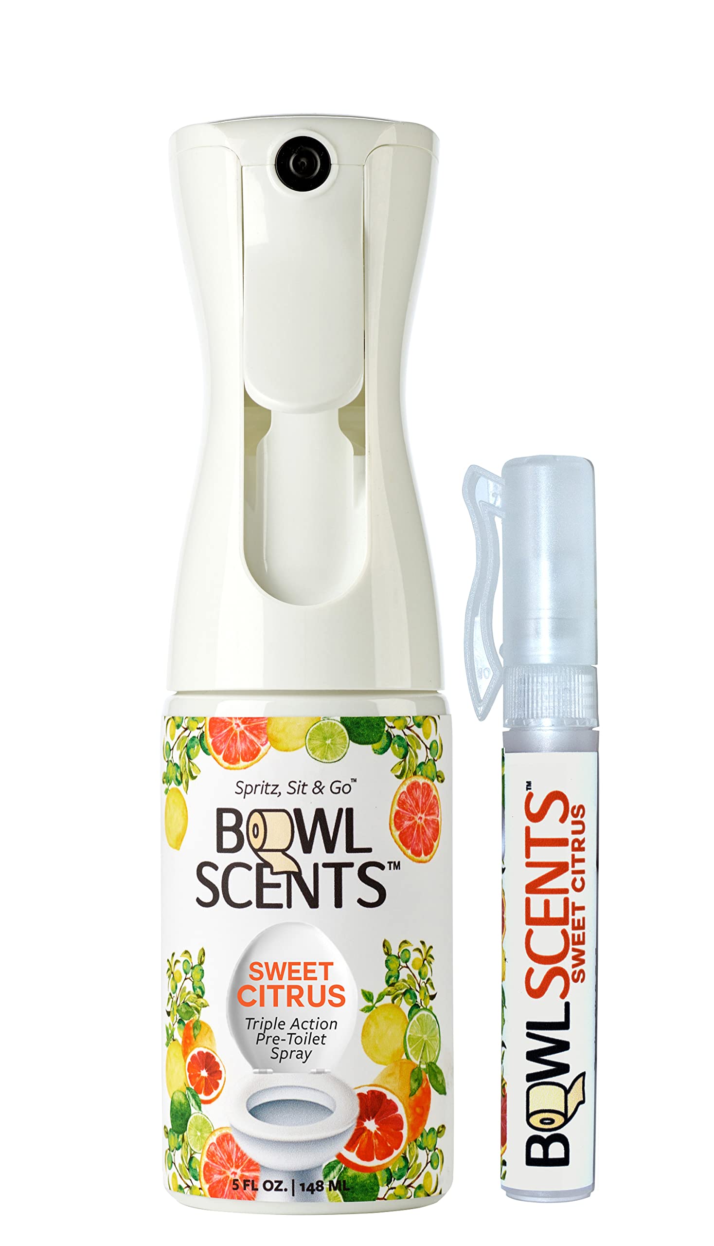 Bowl Scents Toilet Spray | 5 oz + Travel Unit | Prevents Nasty Poop Smell | Refillable and Made in USA