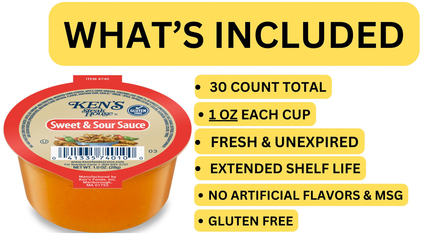 Sweet and Sour Sauce | 30 Count | Single Serve Portion Packs | Dipping Sauce Cups | Individual To Go Condiments for Nuggets, Fries, Meal Prep, Travel