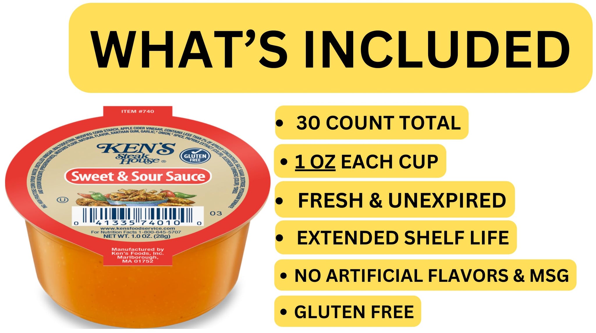 Sweet and Sour Sauce | 30 Count | Single Serve Portion Packs | Dipping Sauce Cups | Individual To Go Condiments for Nuggets, Fries, Meal Prep, Travel