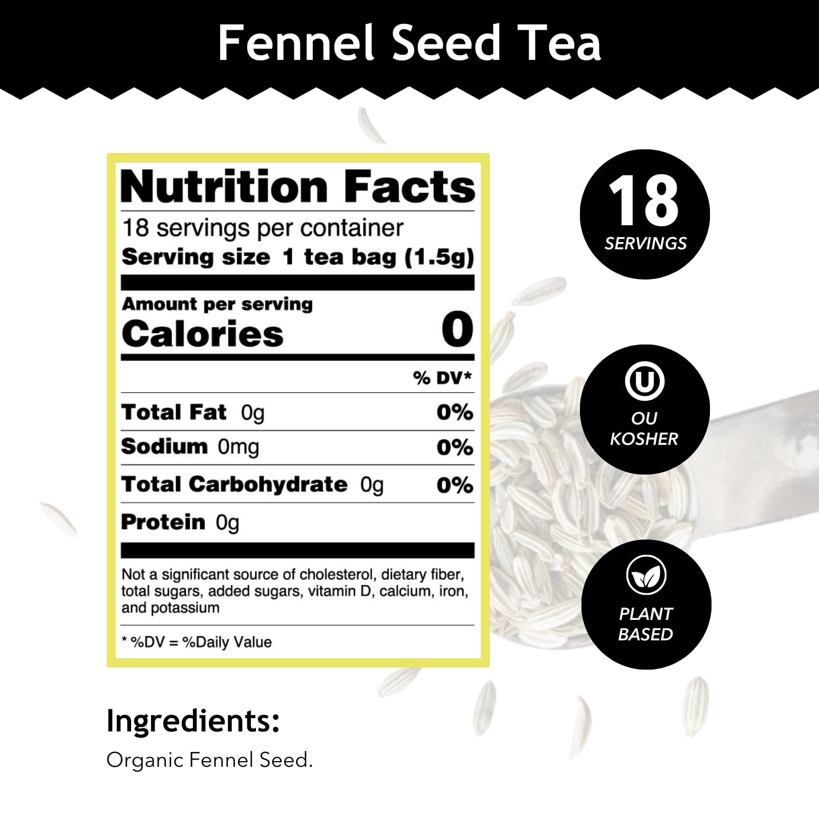Buddha Teas - Organic Fennel Seed Tea - Herbal Tea - For Health & Digestion - USDA Certified - Clean Ingredients - OU Kosher - 18 Tea Bags (Pack of 1)