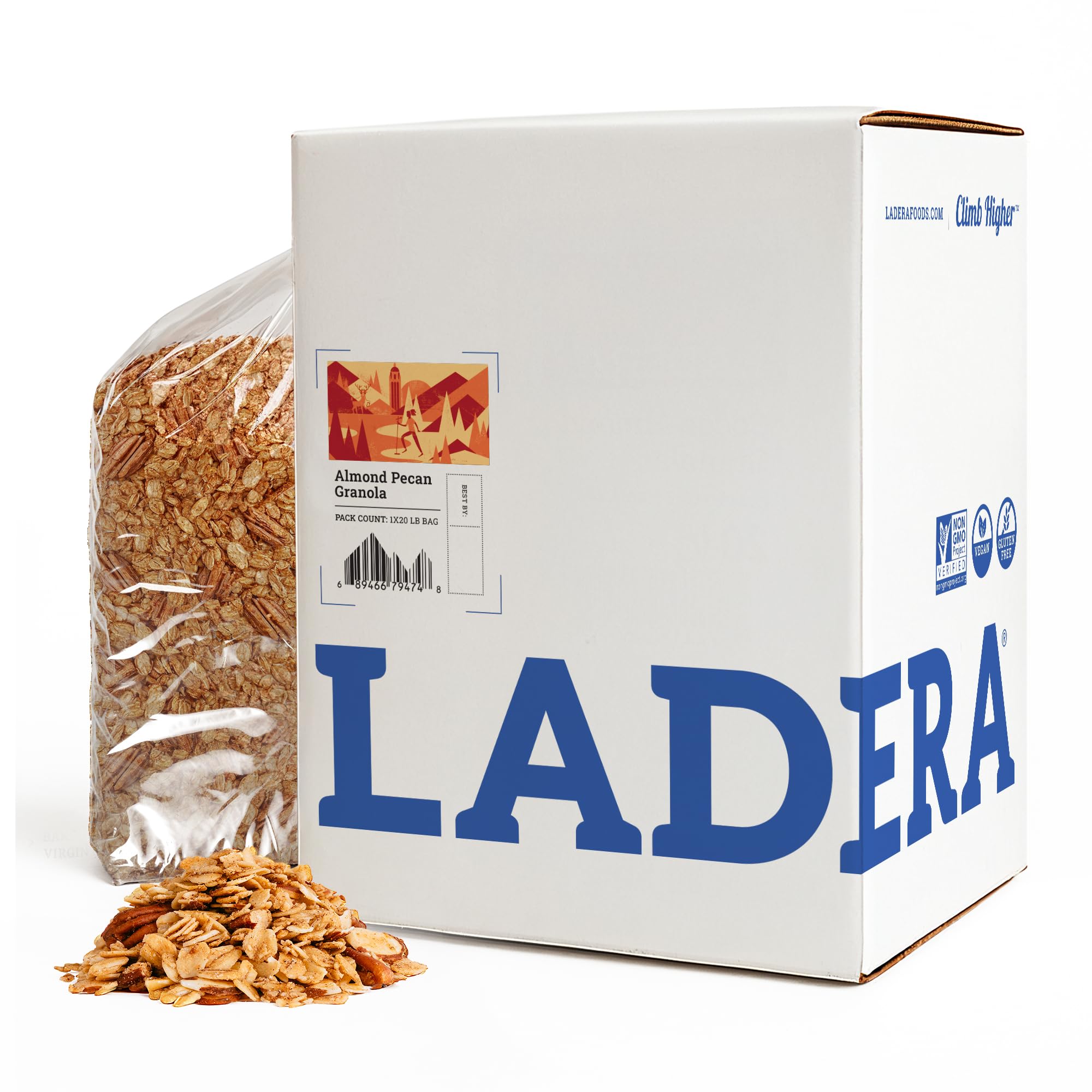 Ladera Almond Pecan Granola - Low Sugar Artisanal Breakfast Cereal, Gluten Free & Vegan, Honest Ingredients, 20 LB