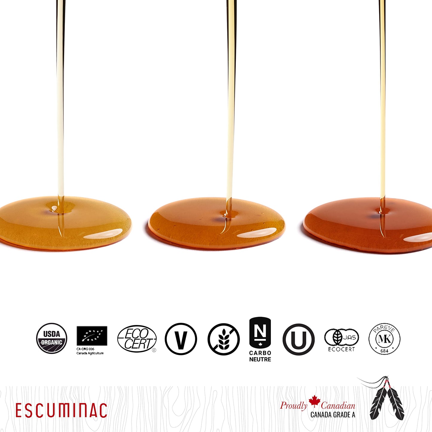 Escuminac Organic Maple Syrup Gift Set | 3 Harvests Included From Delicate to Strong Taste | 100% Pure Canadian Maple Syrup | Gourmet Tasting Trio