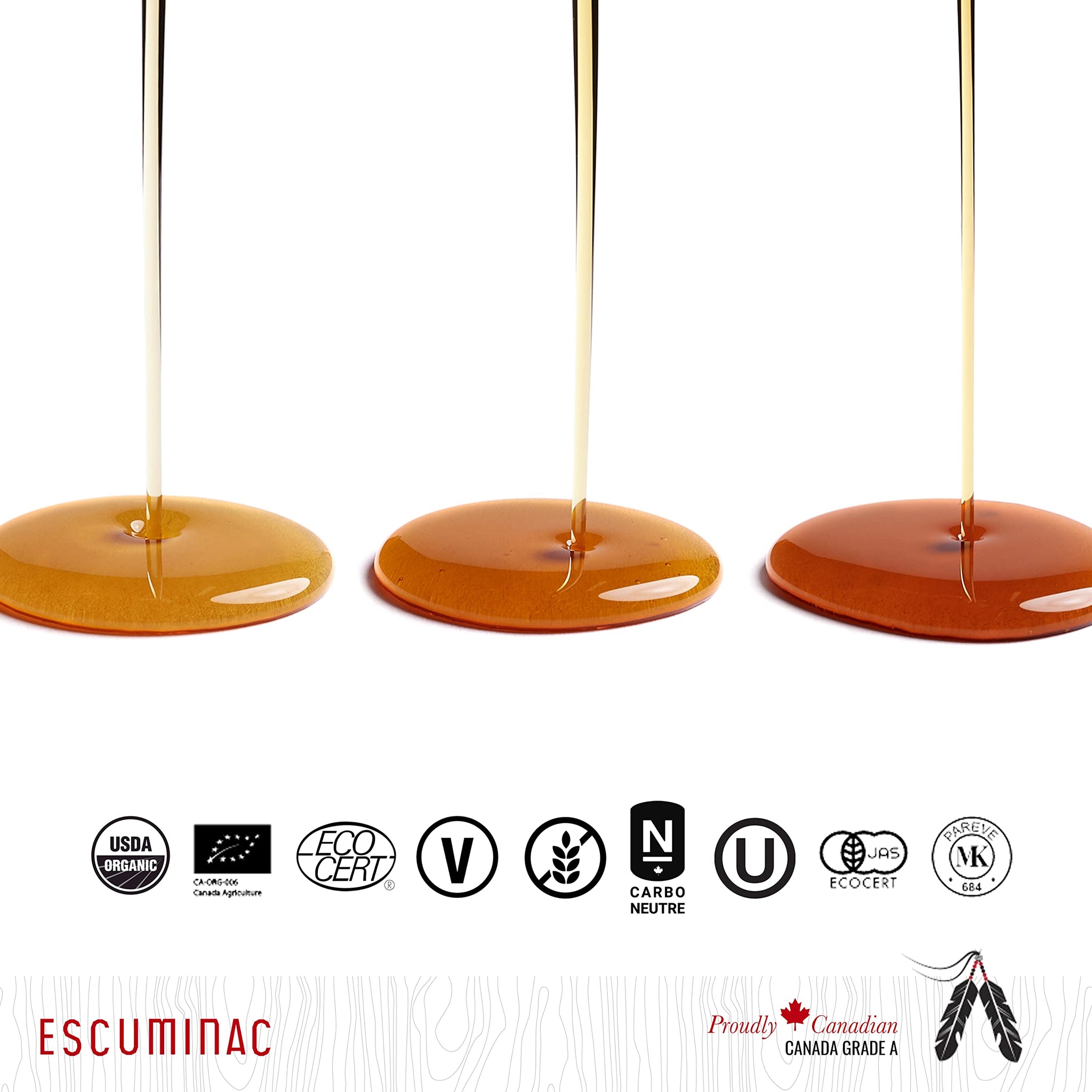 Escuminac Organic Maple Syrup Gift Set | 3 Harvests Included From Delicate to Strong Taste | 100% Pure Canadian Maple Syrup | Gourmet Tasting Trio