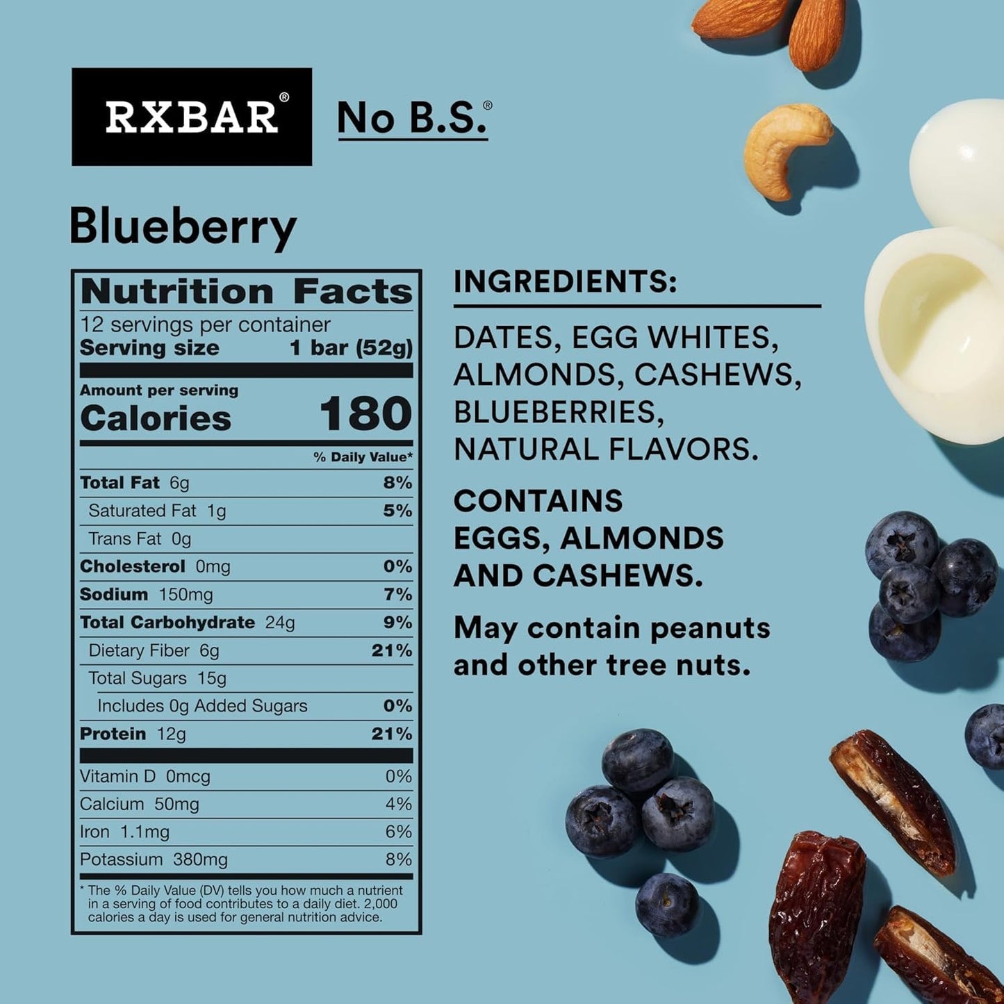 RXBAR Protein Bars, Bleuberry, 24 Count - Simple Ingredient Snack Bars