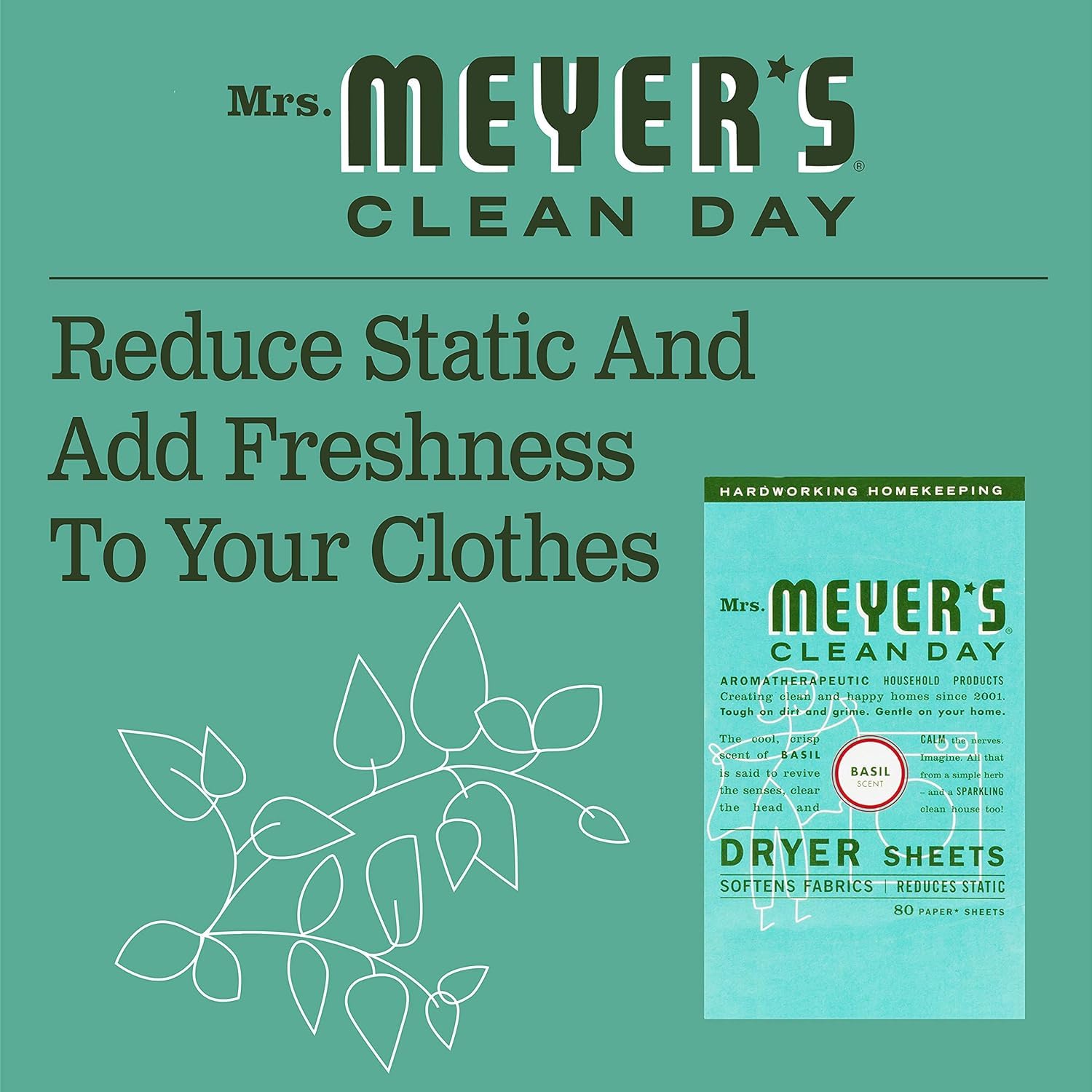 Mrs. Meyer's Clean Day Dryer Sheets, Basil Scent, (Pack of 3)