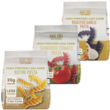 Care Free Kitchen Rotini Keto Pasta Noodles Variety 3-Pack (8 oz. Bags) Plain, Sundried Tomato, Roasted Garlic, 20g High Protein, Low Carb 2g Net