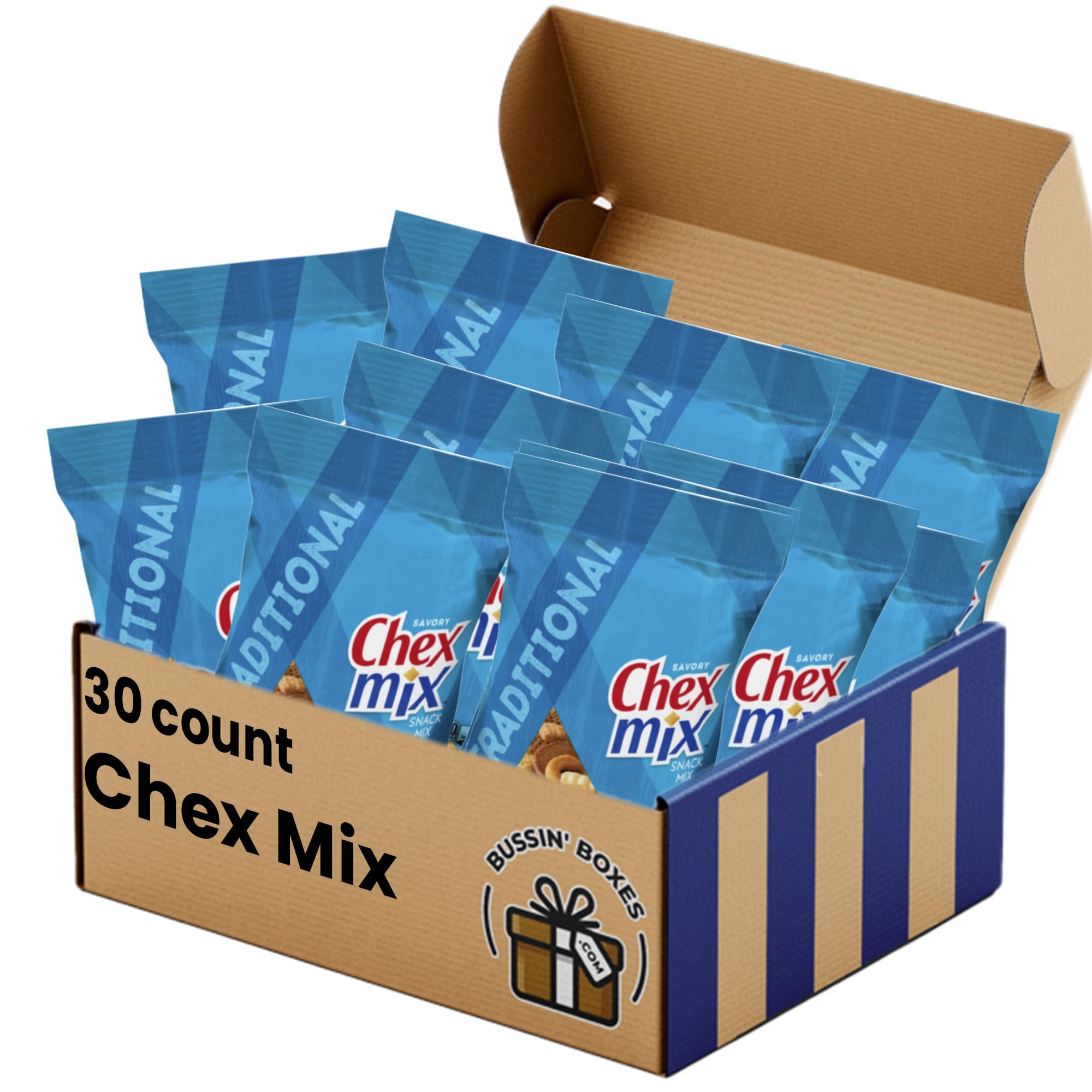 Savory Snack Mix - 30 Count Individually Wrapped Crunchy Snack Bags with Pretzels, Bread Chips, and Corn Pieces Curated Snack Box by Bussin Boxes