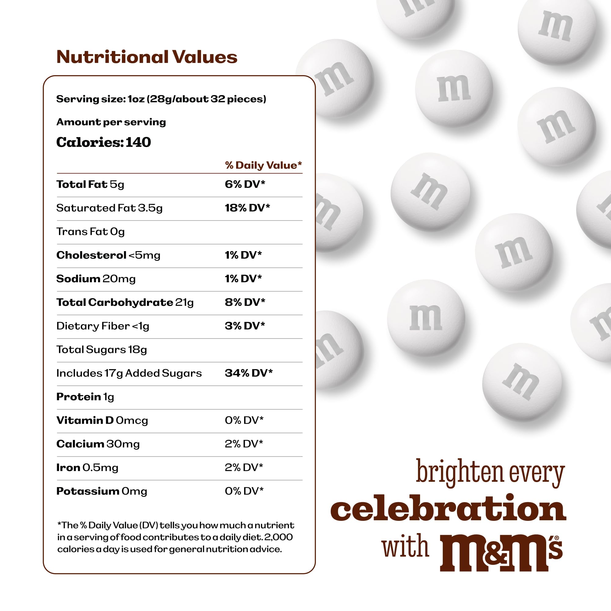 M&M’S WORLD White Milk Chocolate Candy, 2lbs Resealable Pack for Candy Bars, Wedding Receptions, Graduations, Birthday Parties, Easter, Dessert Tables
