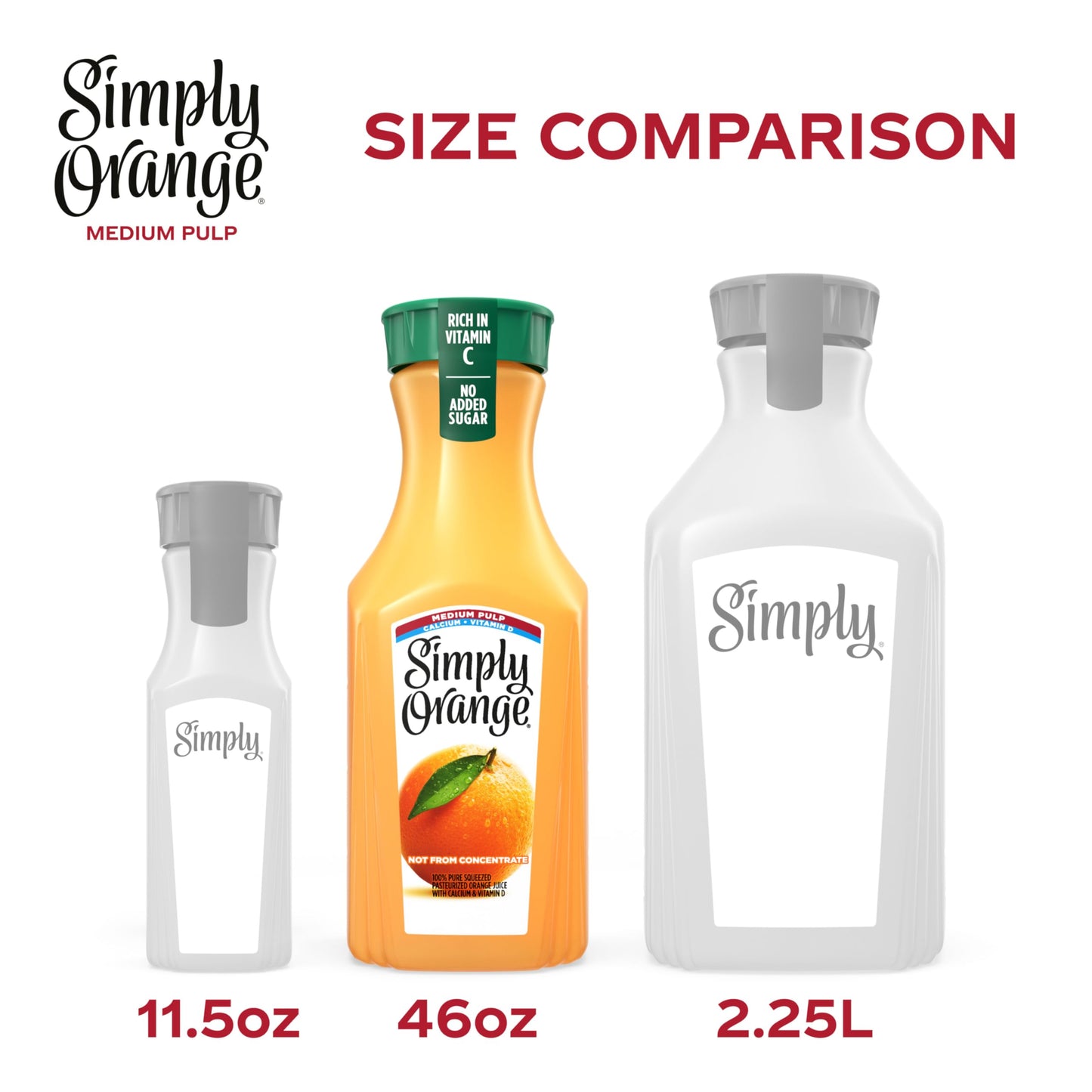 Simply Orange Medium Pulp Orange Juice with Calcium and Vitamin D Bottle, 46 fl oz