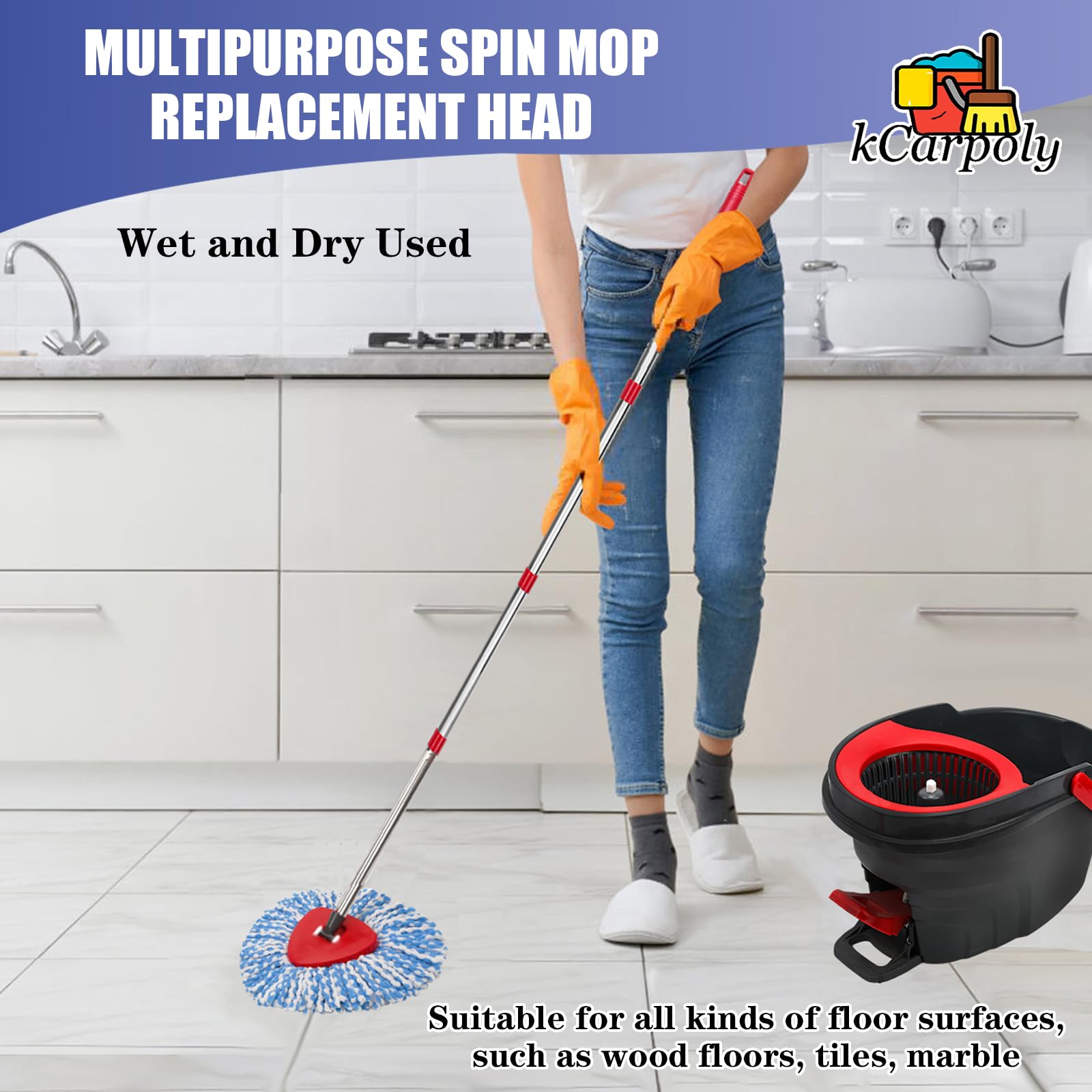 4 Pack Spin Mop Replacement Heads Compatible for O Ceda EasyWring 1-Tank Triangle System, Microfiber Mop Refills for 5.9inch Core,Deep Cleaning